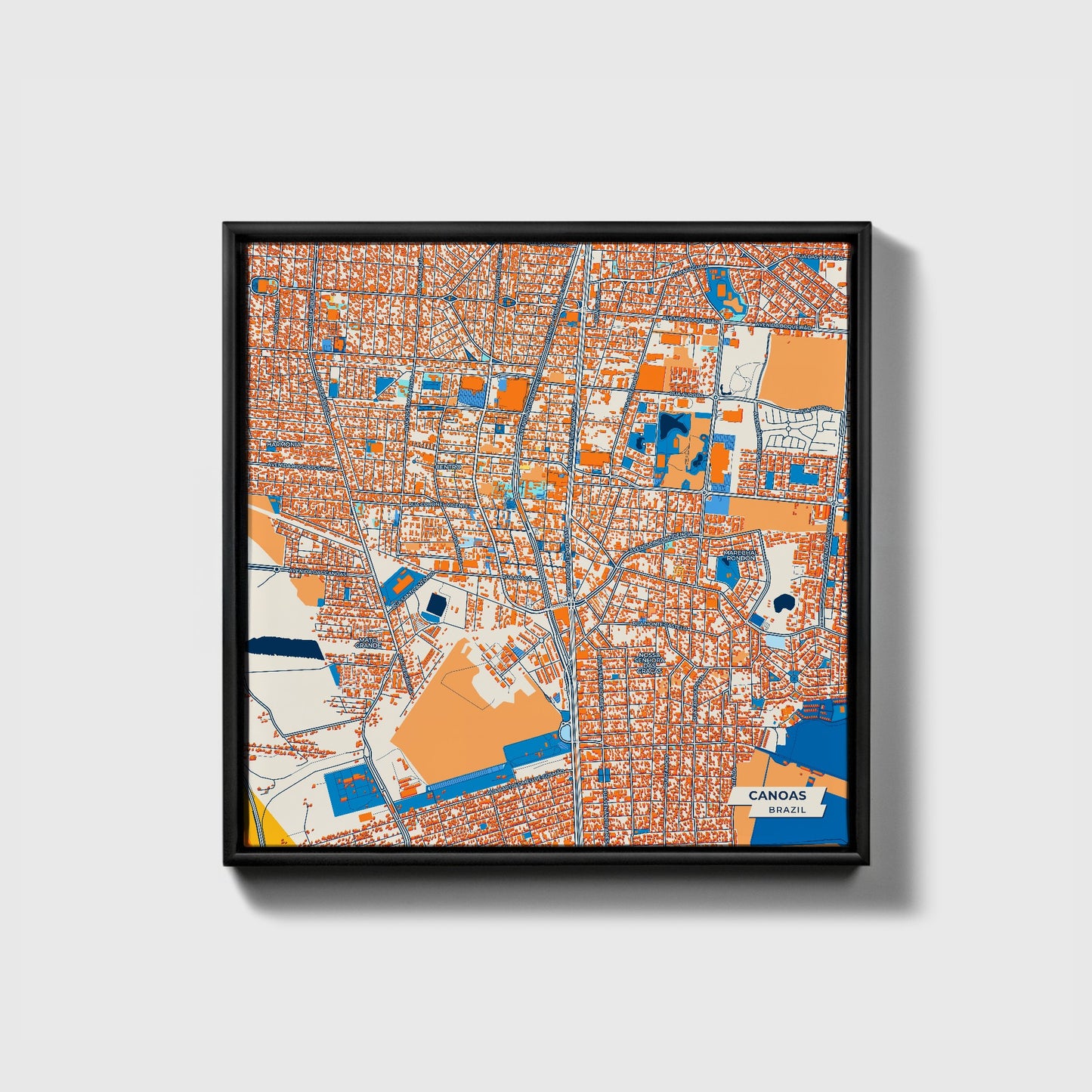 Canoas Brazil Colorful City Map Canvas Print • Black Framed