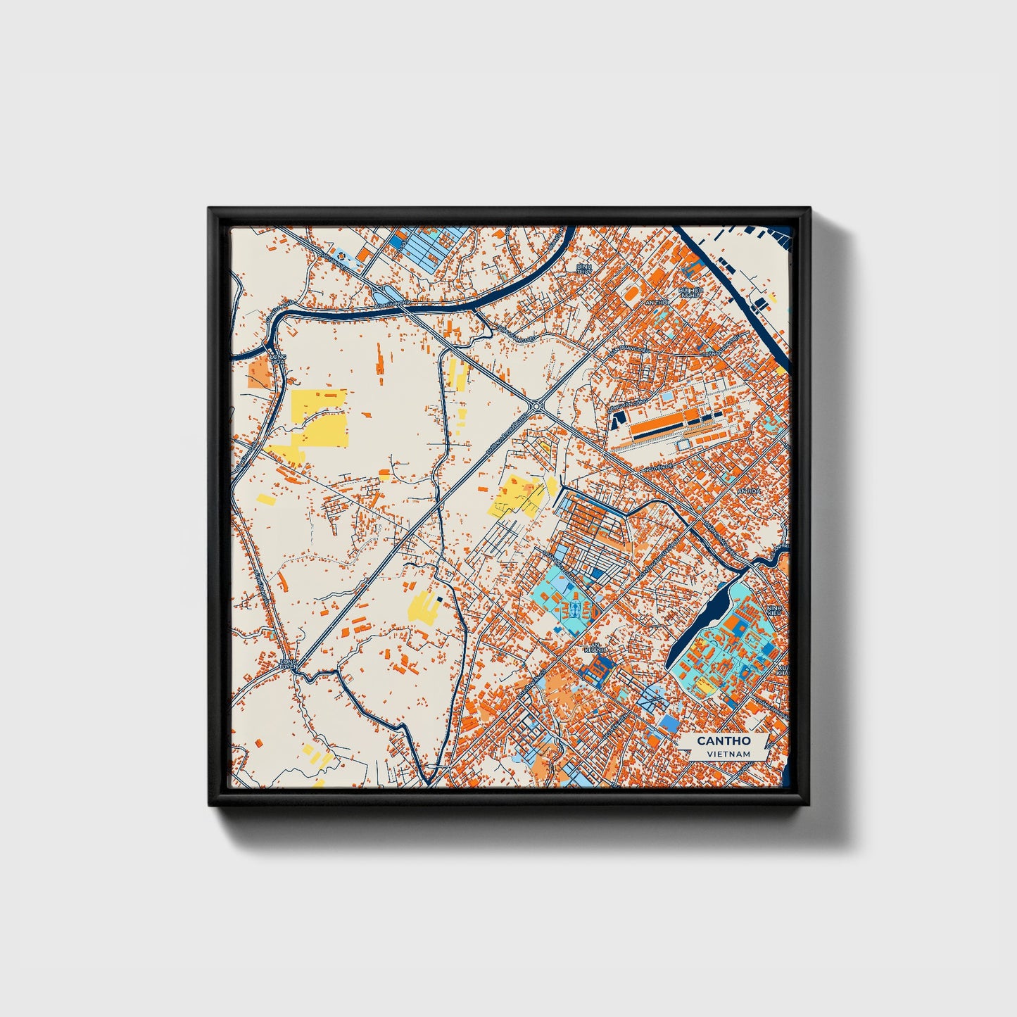 Cantho Vietnam Colorful City Map Canvas Print • Black Framed