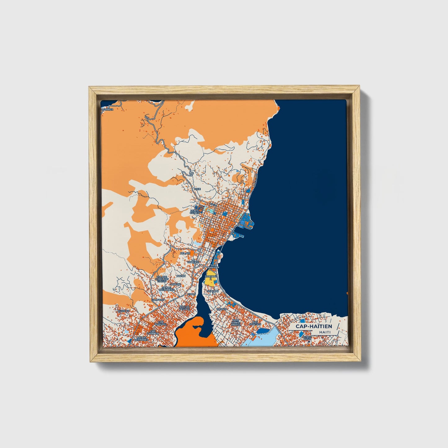 Cap-Haïtien Haiti Colorful City Map Canvas Print • Natural Wooden Framed