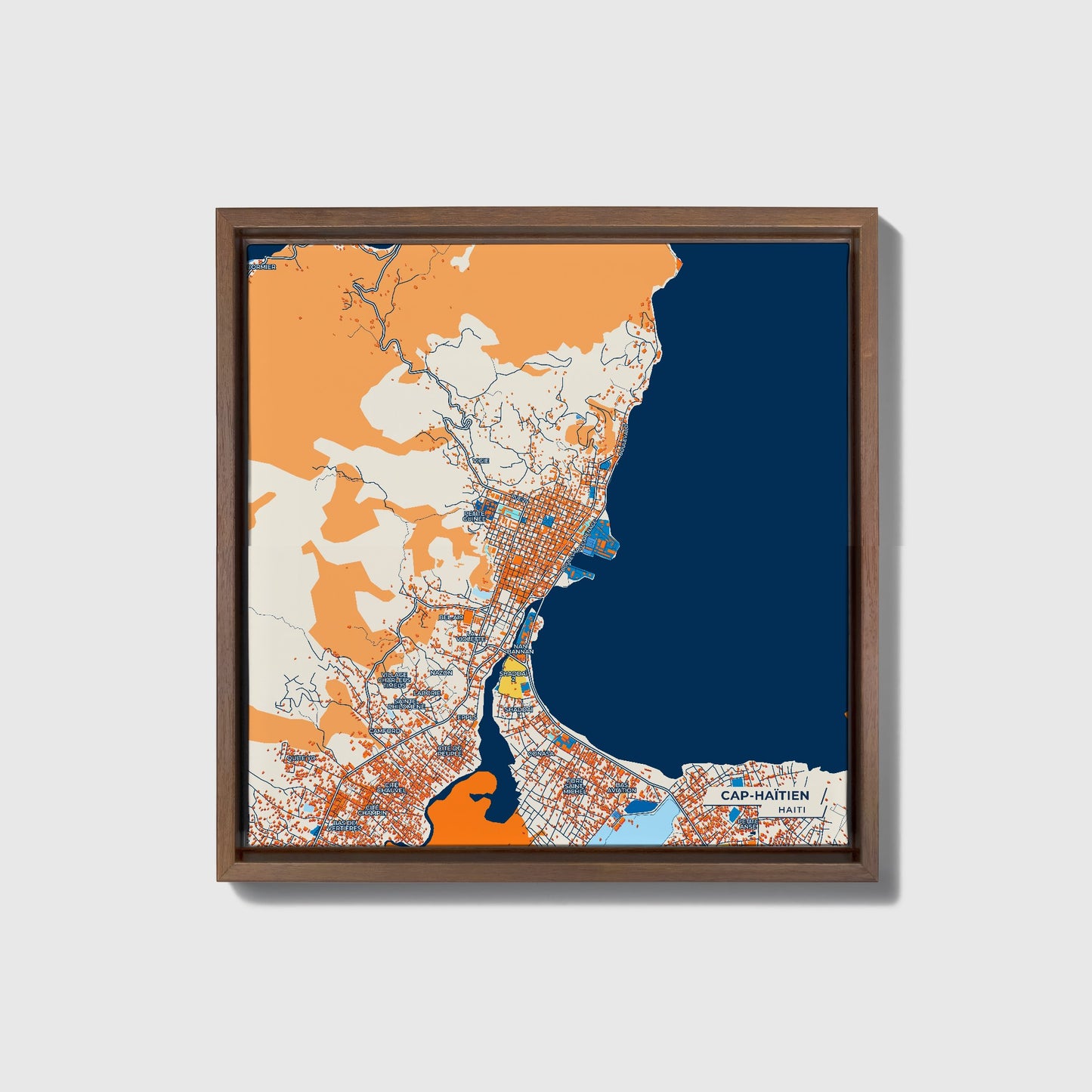 Cap-Haïtien Haiti Colorful City Map Canvas Print • Dark Wooden Framed