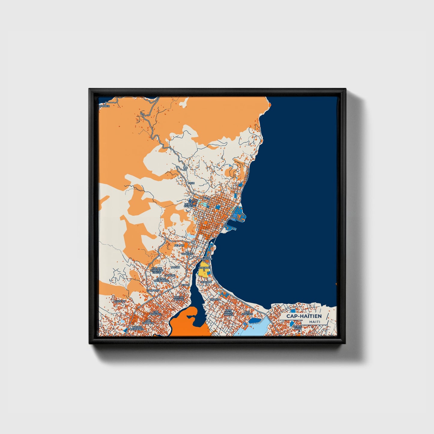 Cap-Haïtien Haiti Colorful City Map Canvas Print • Black Framed