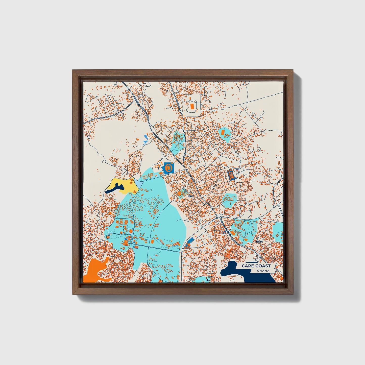 Cape Coast Ghana Colorful City Map Canvas Print • Dark Wooden Framed