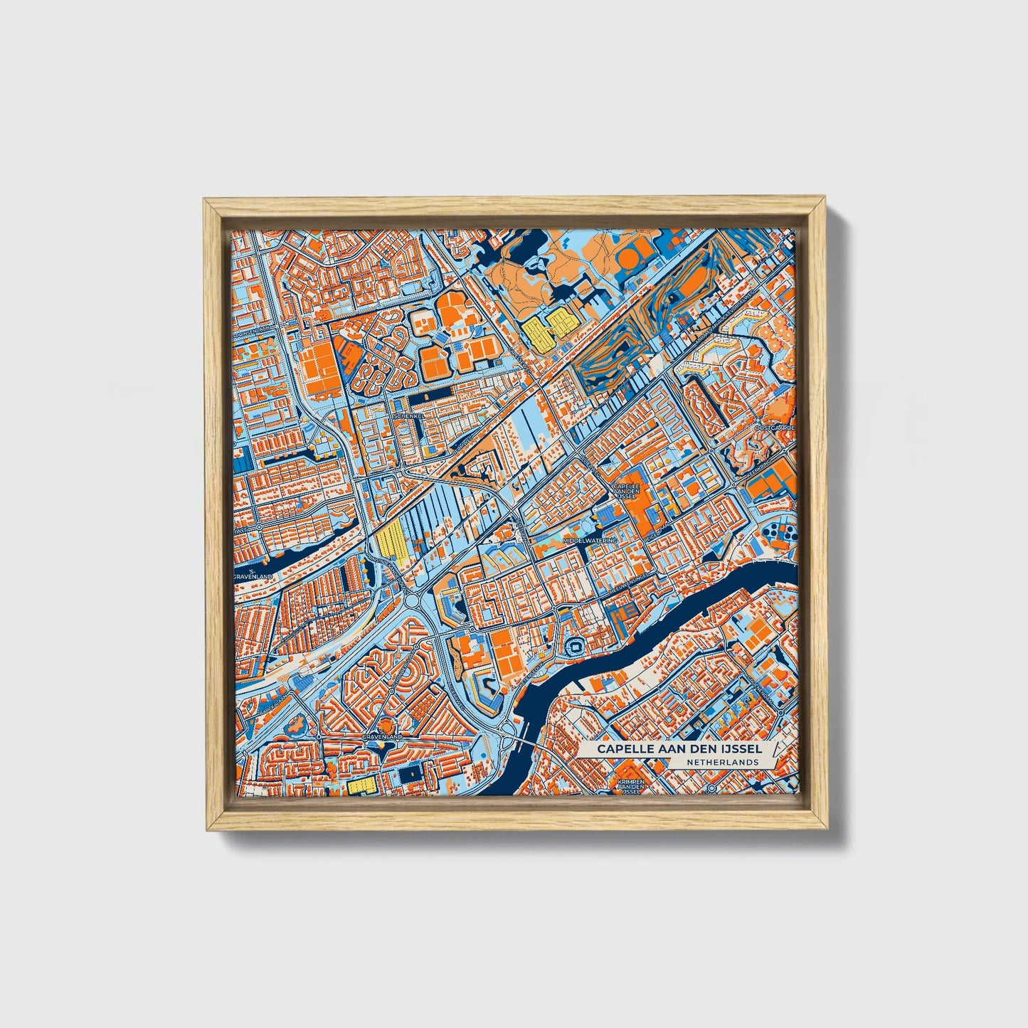 Capelleaandenijssel Netherlands Colorful City Map Canvas Print • Natural Wooden Framed