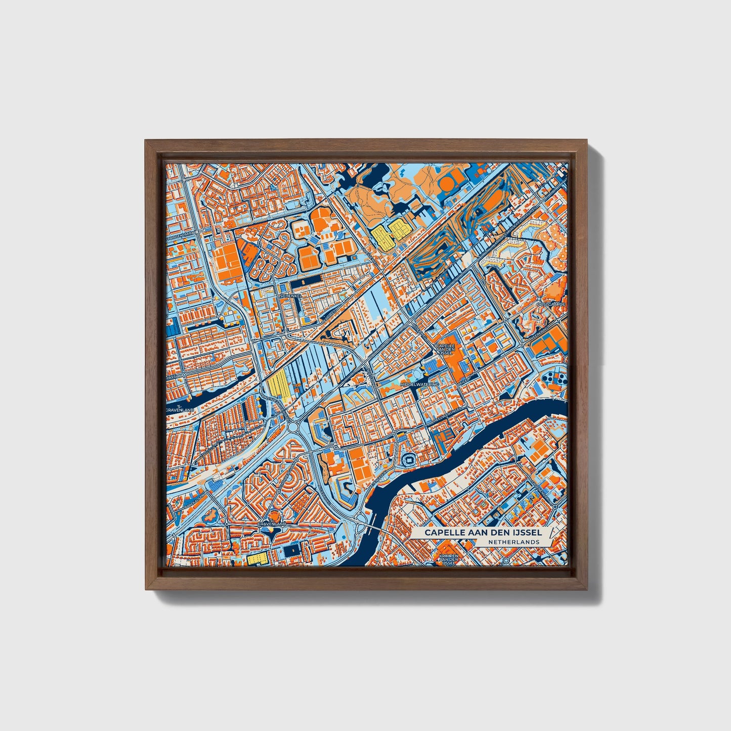 Capelleaandenijssel Netherlands Colorful City Map Canvas Print • Dark Wooden Framed