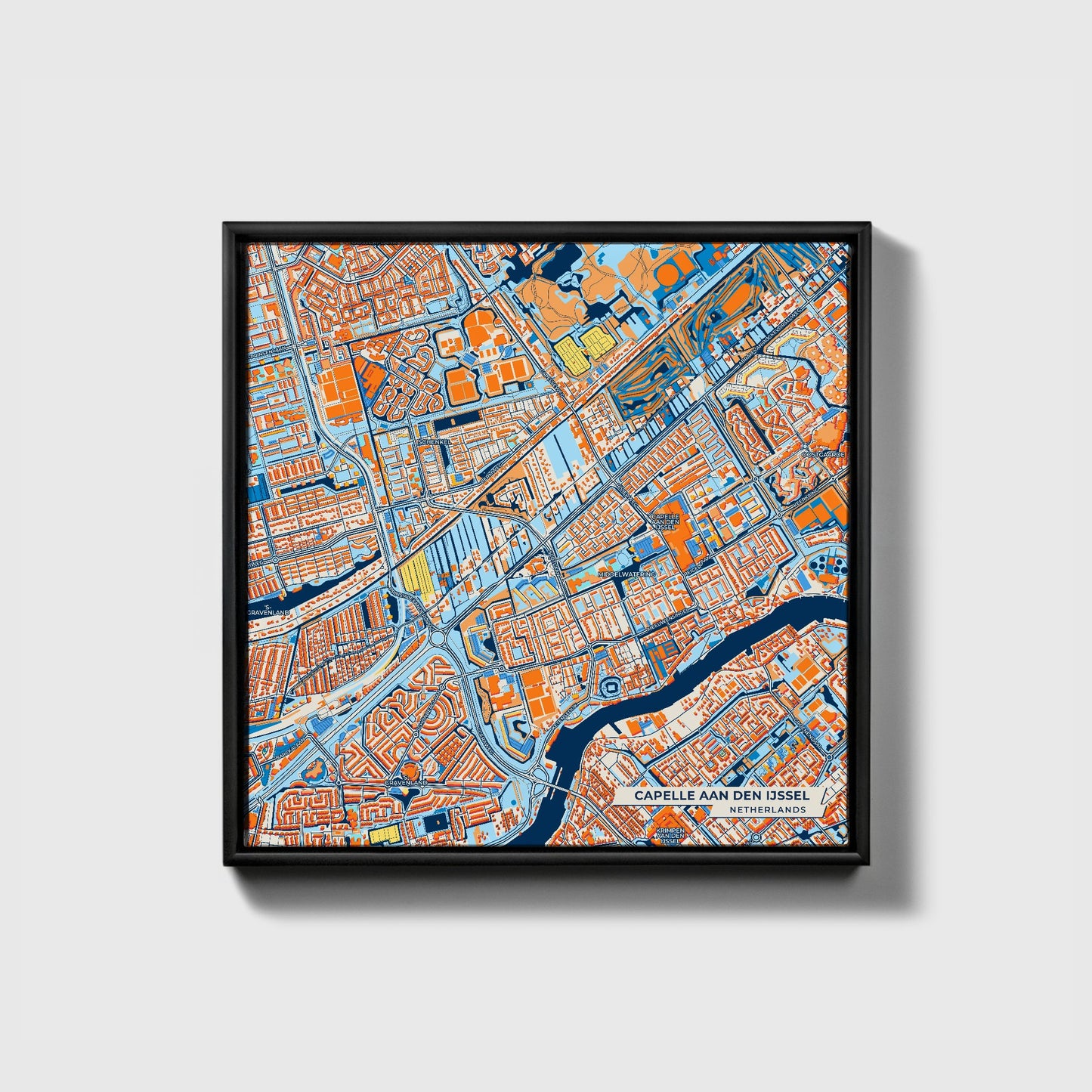 Capelleaandenijssel Netherlands Colorful City Map Canvas Print • Black Framed