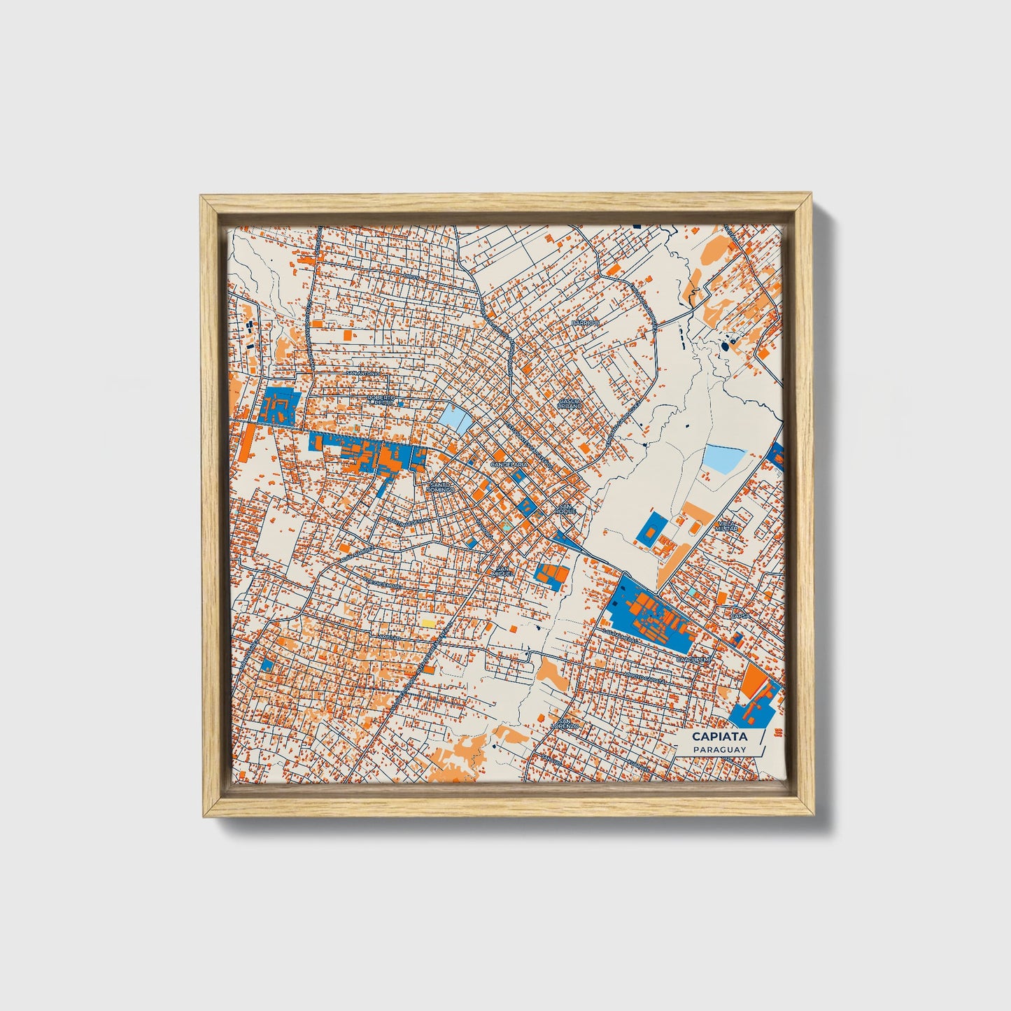 Capiata Paraguay Colorful City Map Canvas Print • Natural Wooden Framed