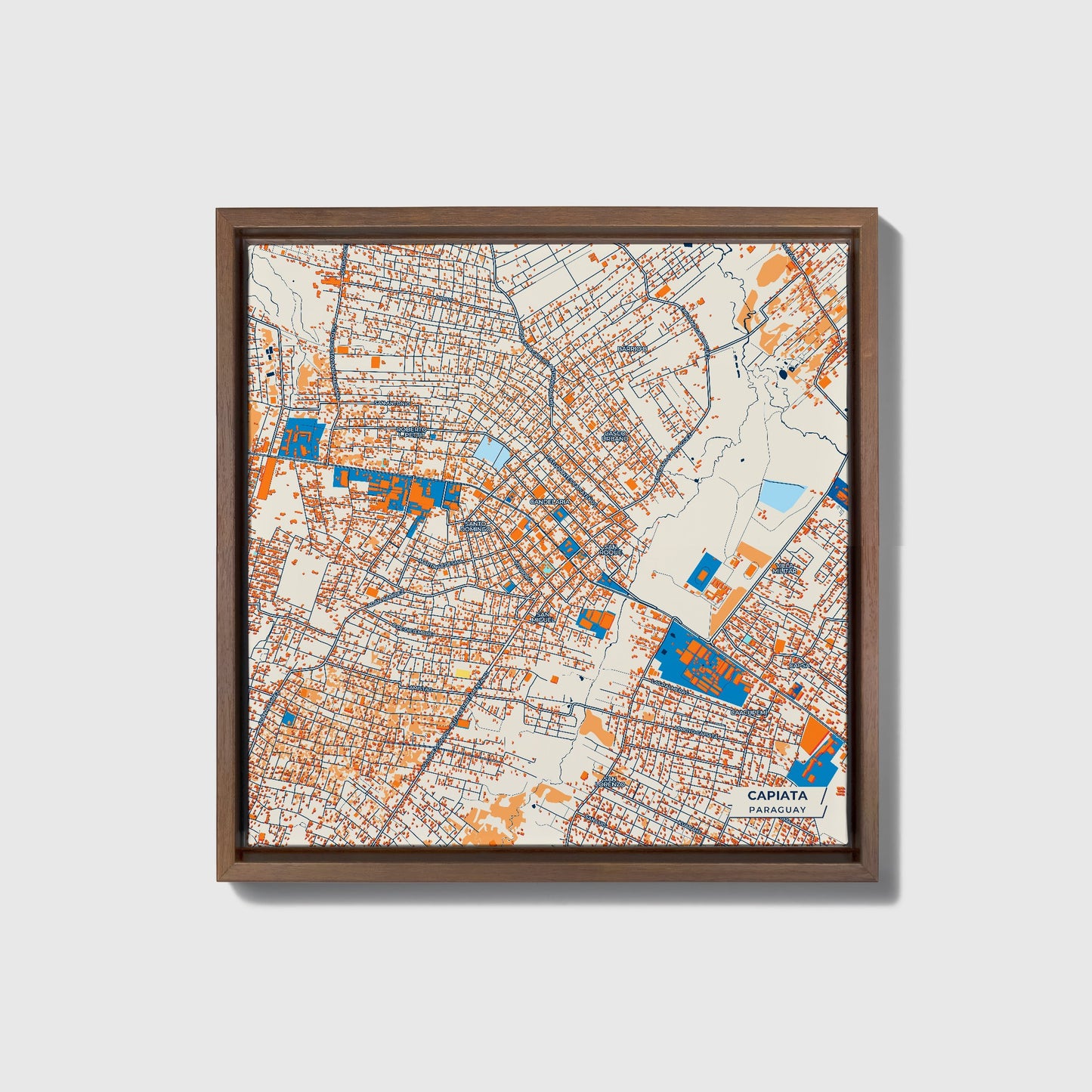Capiata Paraguay Colorful City Map Canvas Print • Dark Wooden Framed