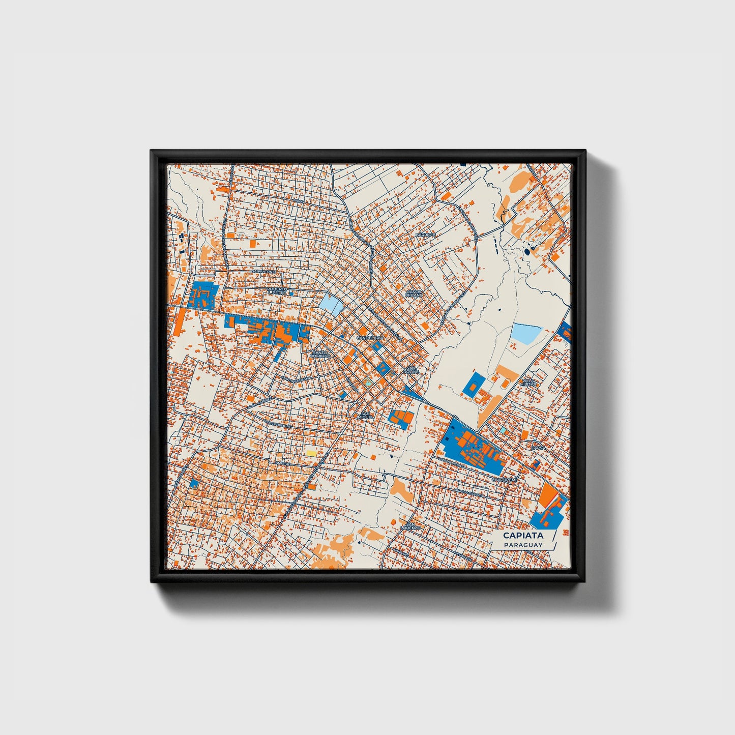 Capiata Paraguay Colorful City Map Canvas Print • Black Framed