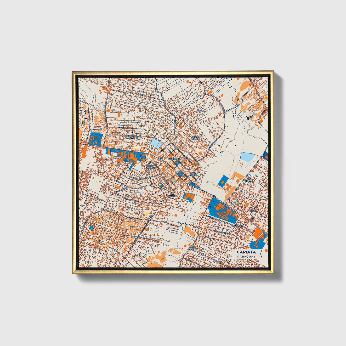 Capiata Paraguay Colorful City Map Canvas Print • Gold Framed