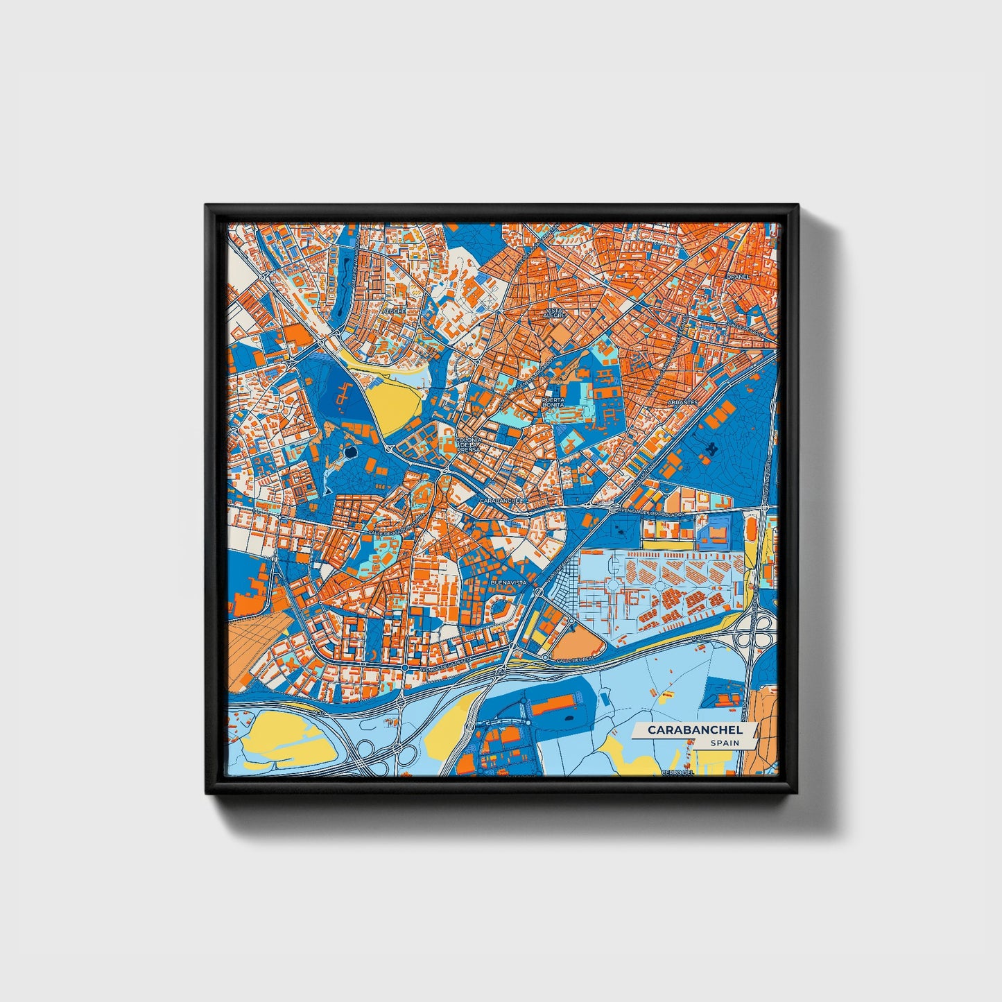 Carabanchel Spain Colorful City Map Canvas Print • Black Framed