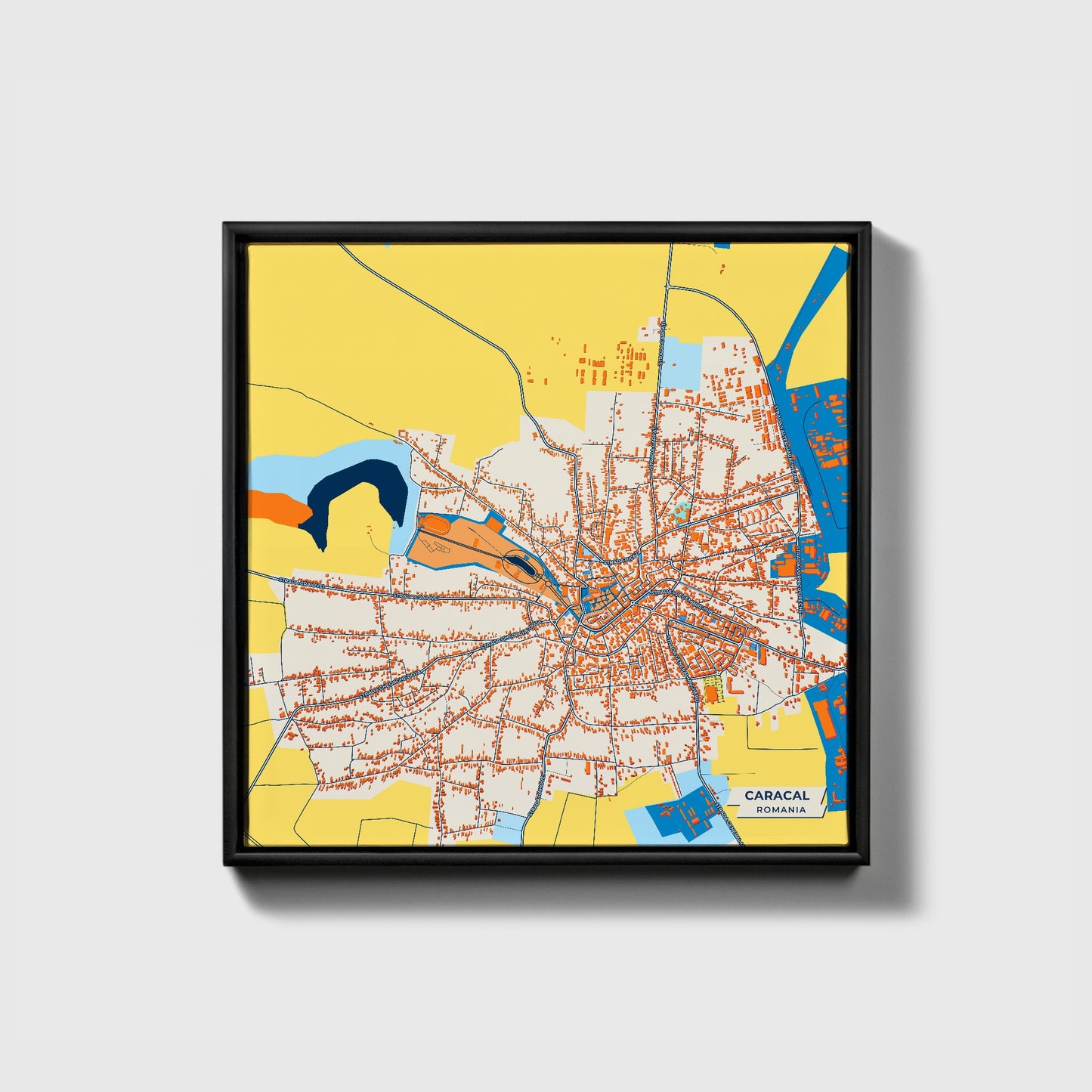 Caracal Romania Colorful City Map Canvas Print • Black Framed