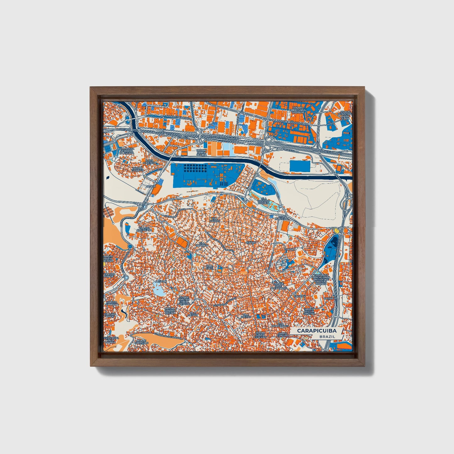 Carapicuiba Brazil Colorful City Map Canvas Print • Dark Wooden Framed