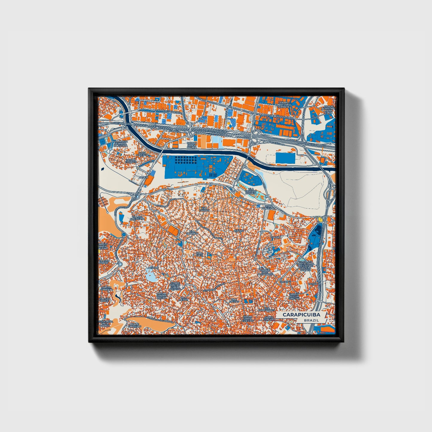 Carapicuiba Brazil Colorful City Map Canvas Print • Black Framed