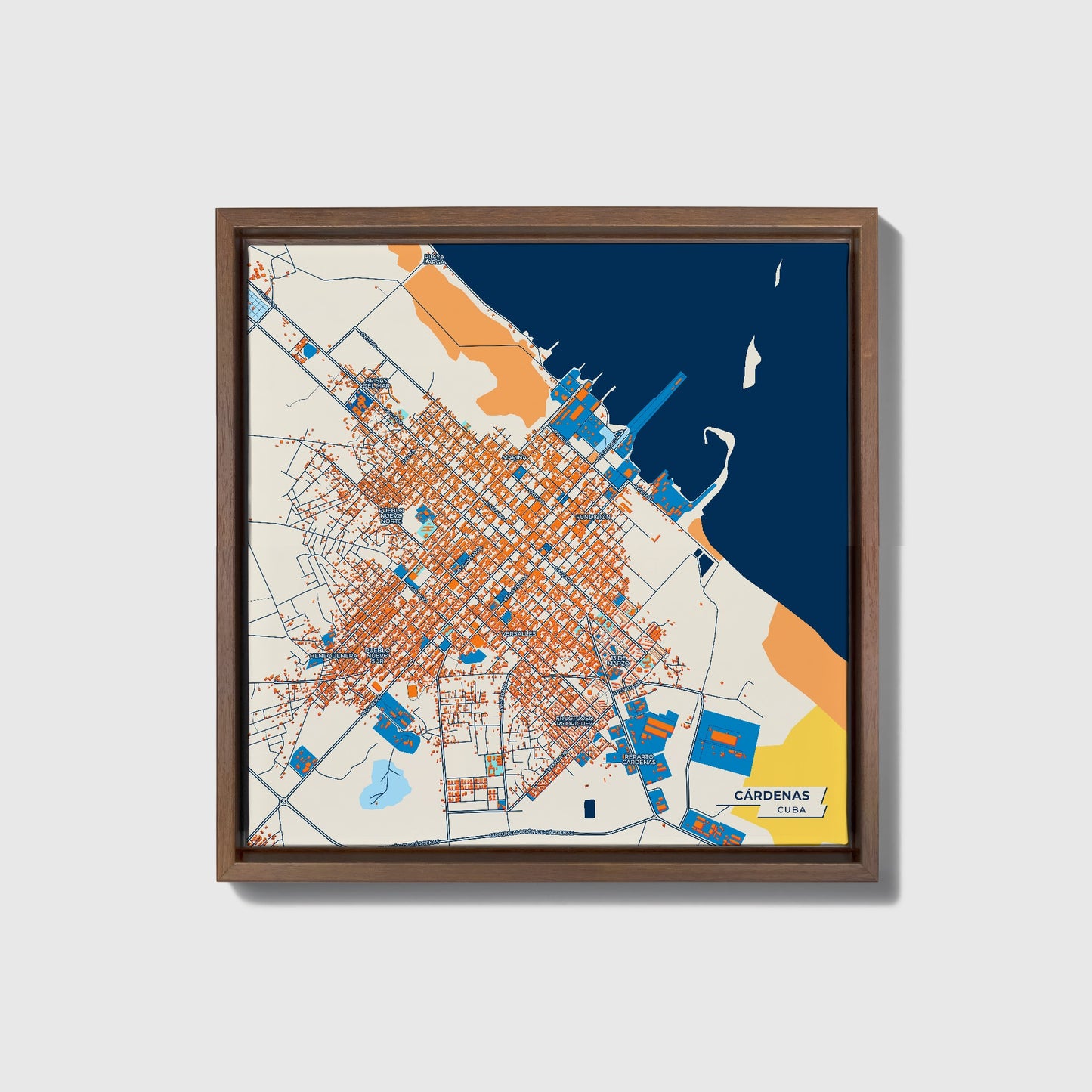 Cárdenas Cuba Colorful City Map Canvas Print • Dark Wooden Framed