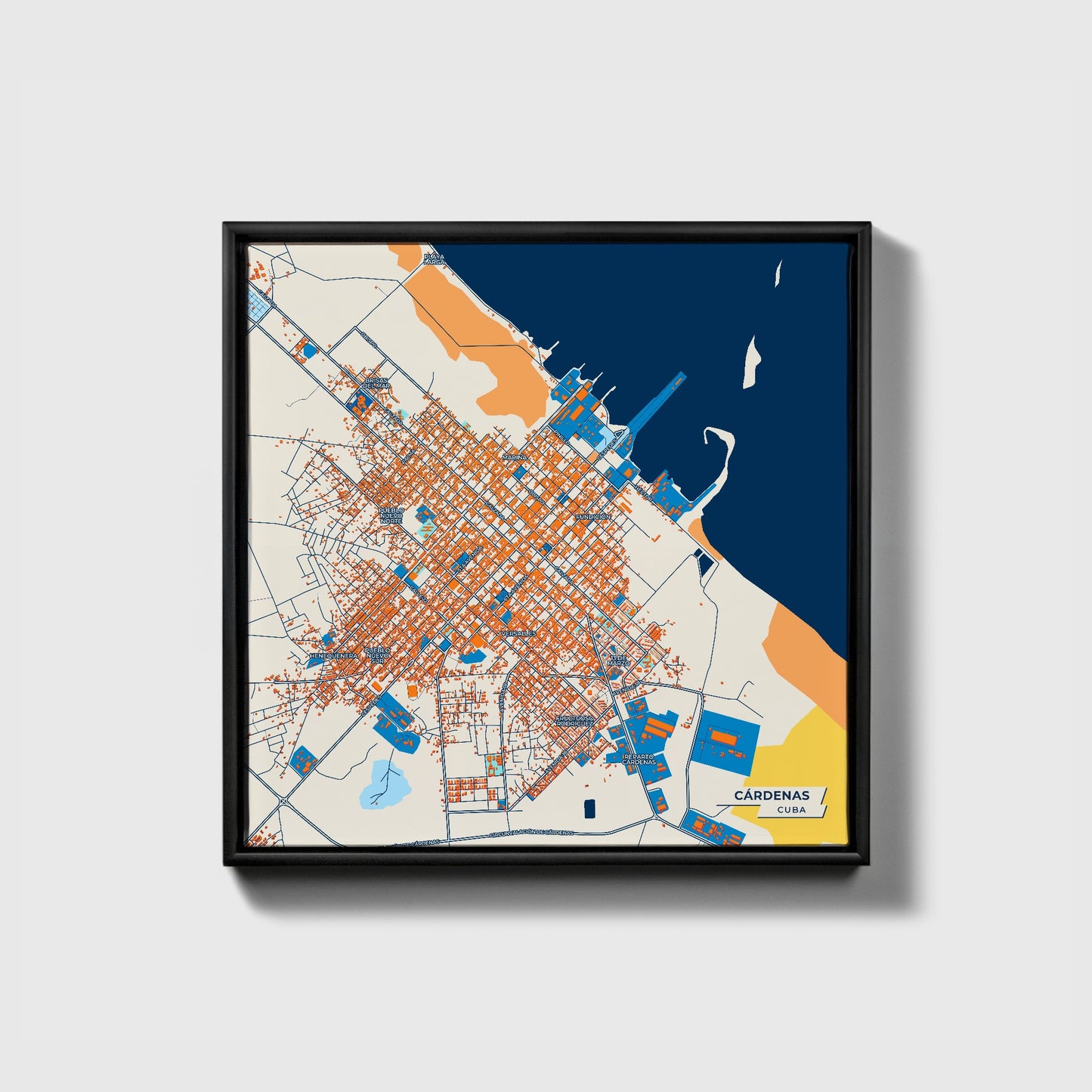 Cárdenas Cuba Colorful City Map Canvas Print • Black Framed