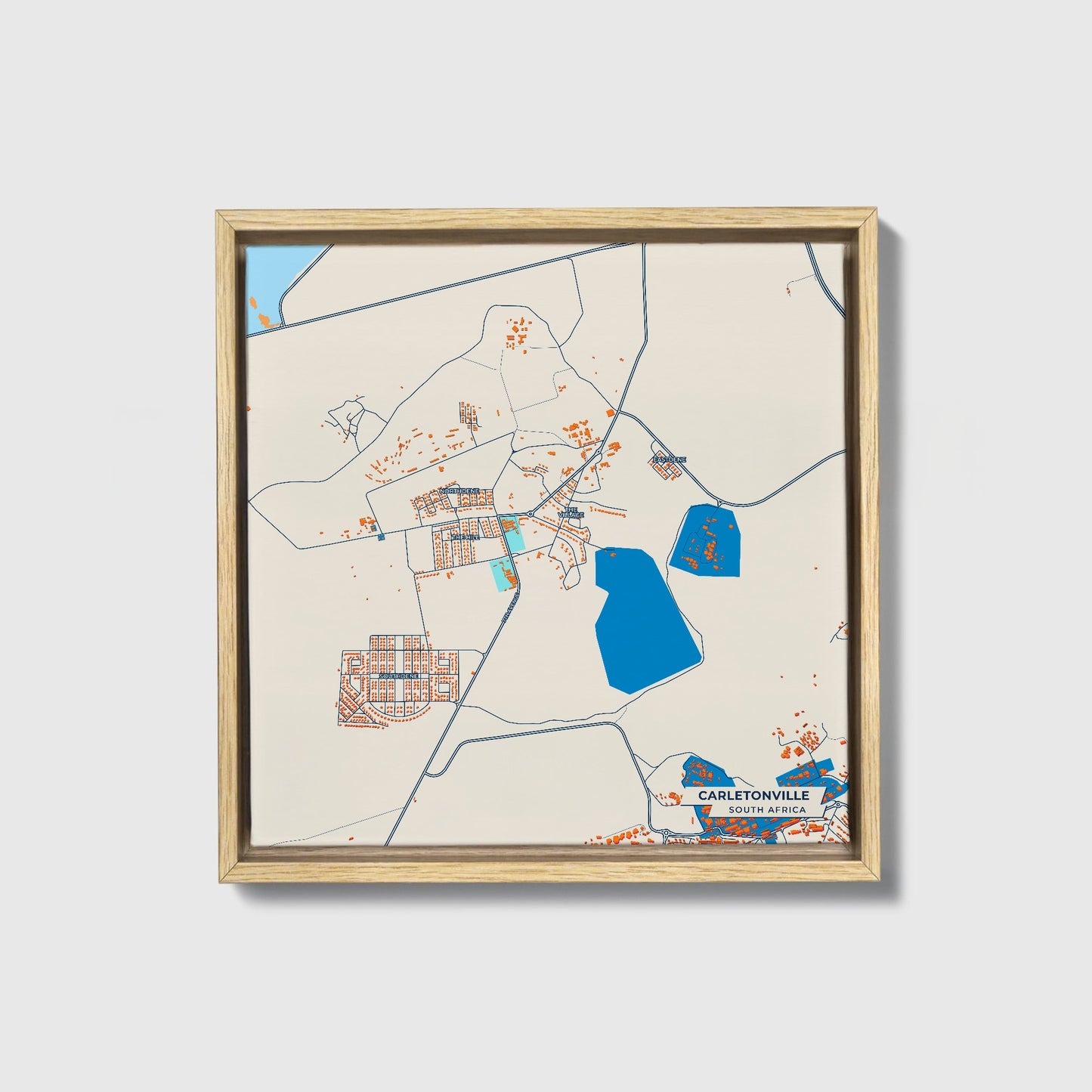 Carletonville South Africa Colorful City Map Canvas Print • Natural Wooden Framed