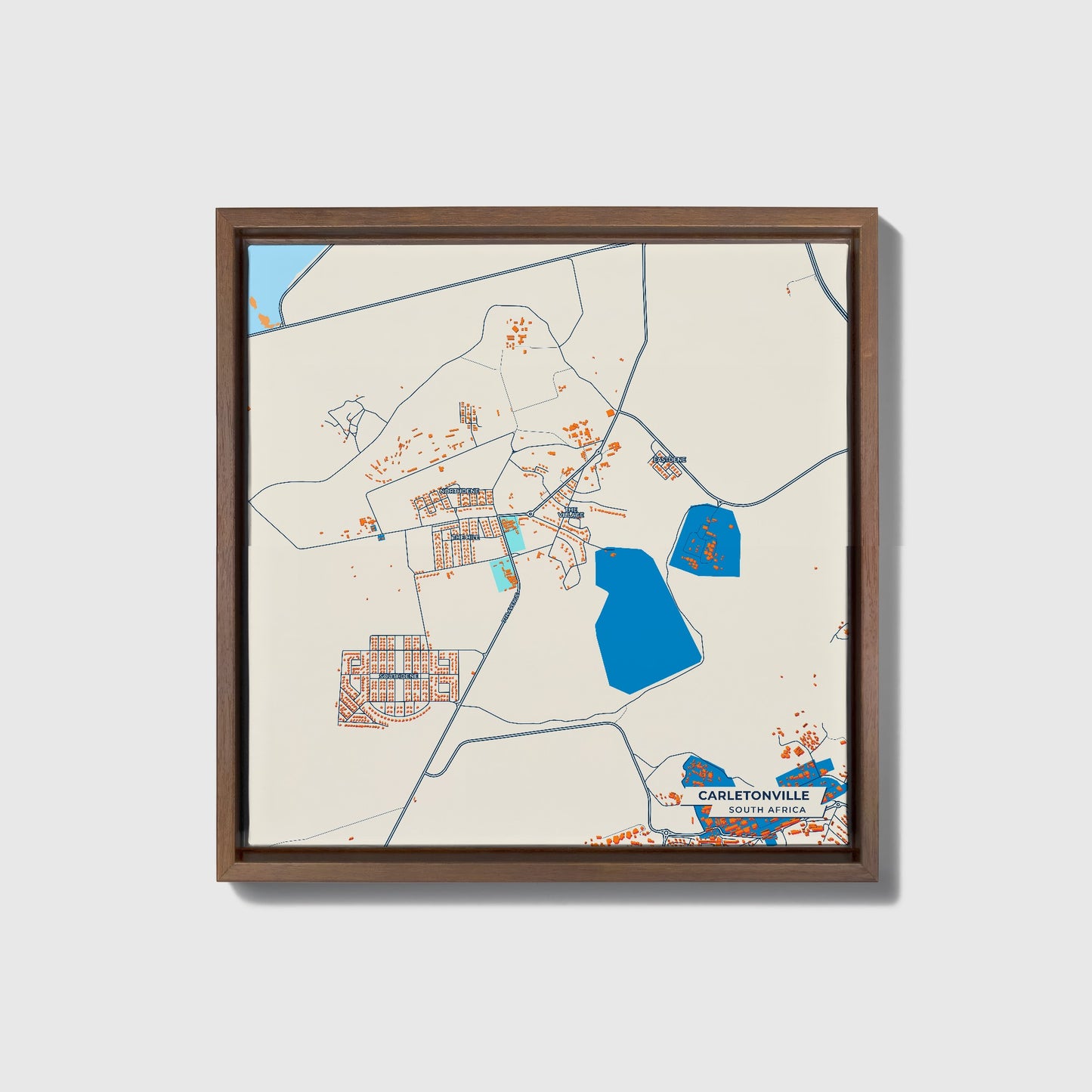 Carletonville South Africa Colorful City Map Canvas Print • Dark Wooden Framed