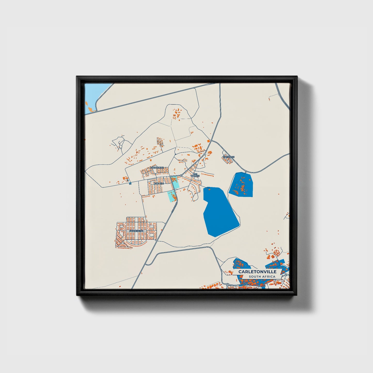 Carletonville South Africa Colorful City Map Canvas Print • Black Framed