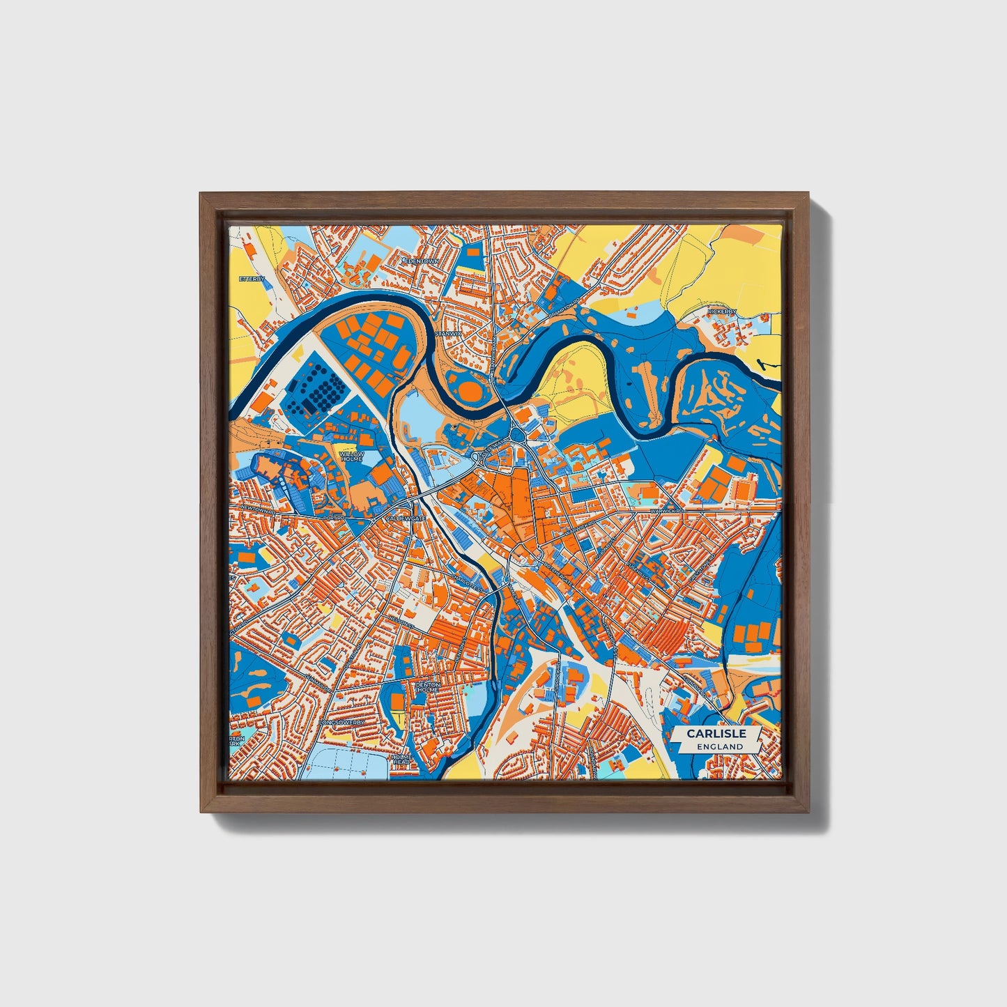 Carlisle England Colorful City Map Canvas Print • Dark Wooden Framed