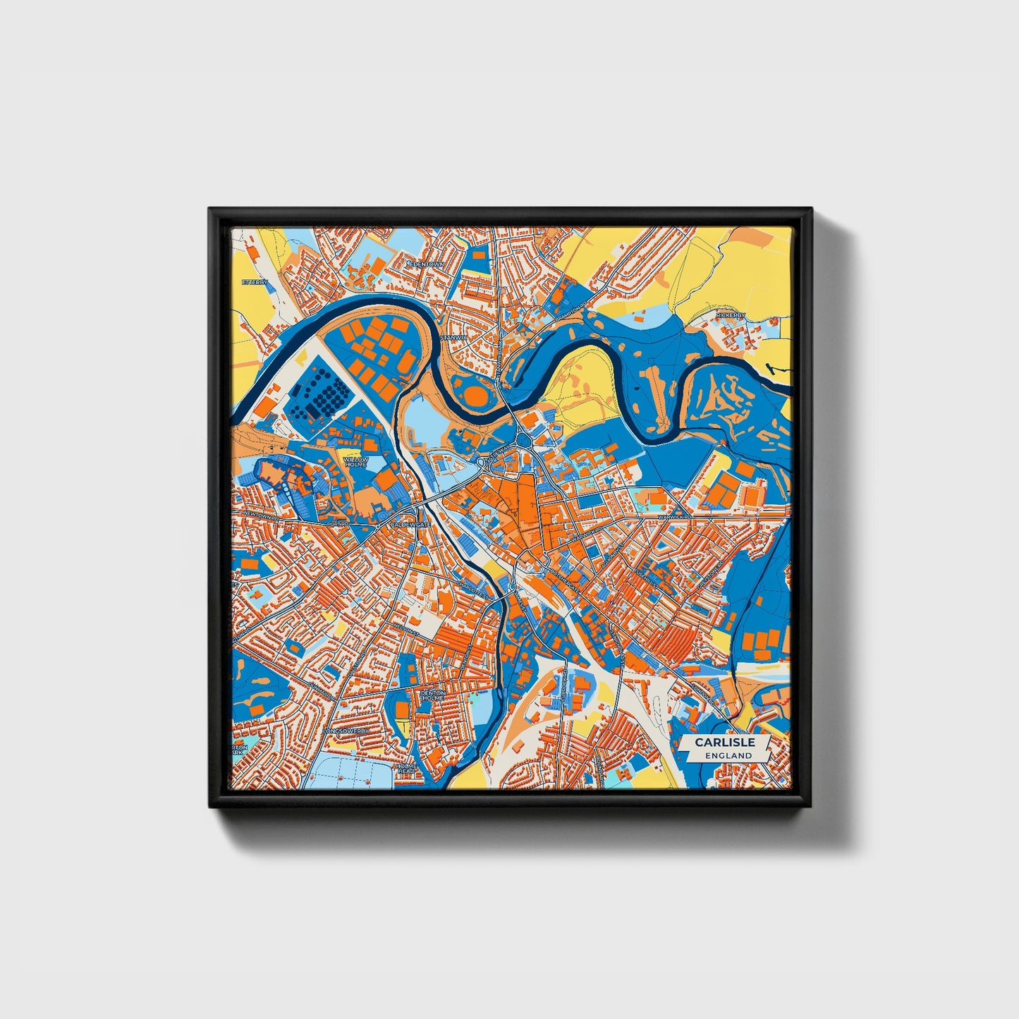 Carlisle England Colorful City Map Canvas Print • Black Framed