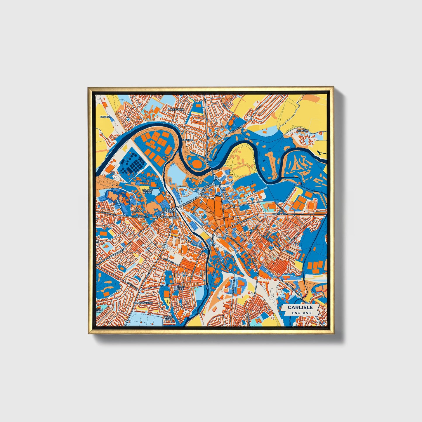 Carlisle England Colorful City Map Canvas Print • Gold Framed