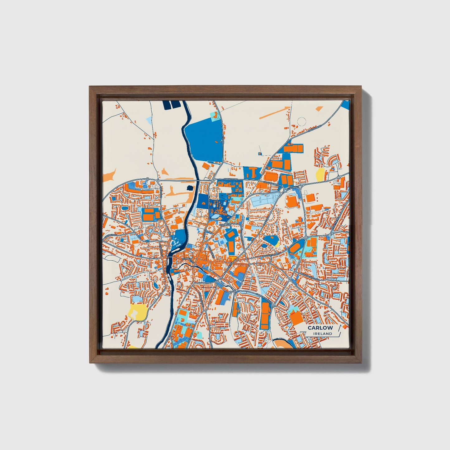 Carlow Ireland Colorful City Map Canvas Print • Dark Wooden Framed