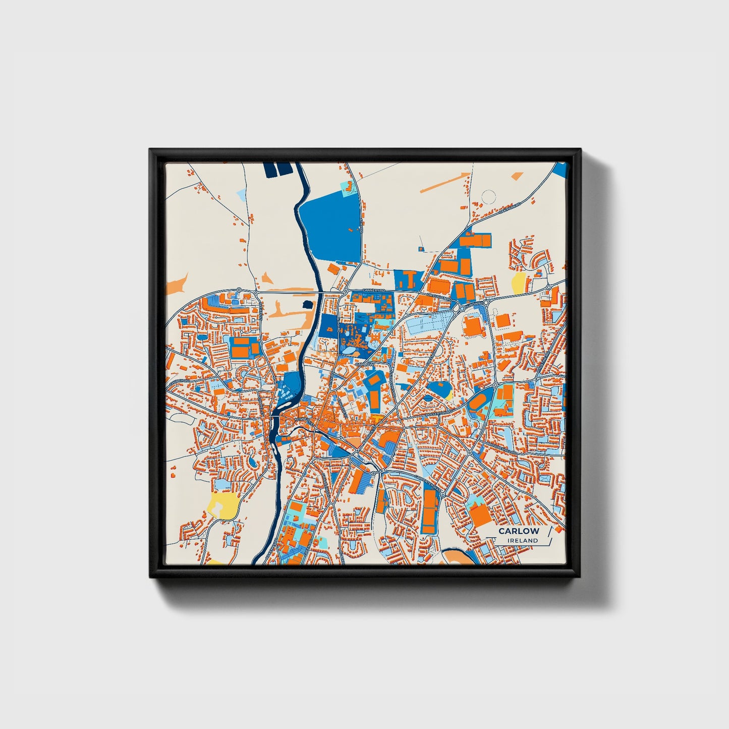 Carlow Ireland Colorful City Map Canvas Print • Black Framed