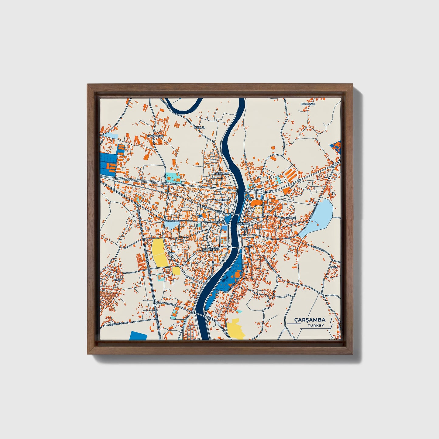 Çarşamba Turkey Colorful City Map Canvas Print • Dark Wooden Framed