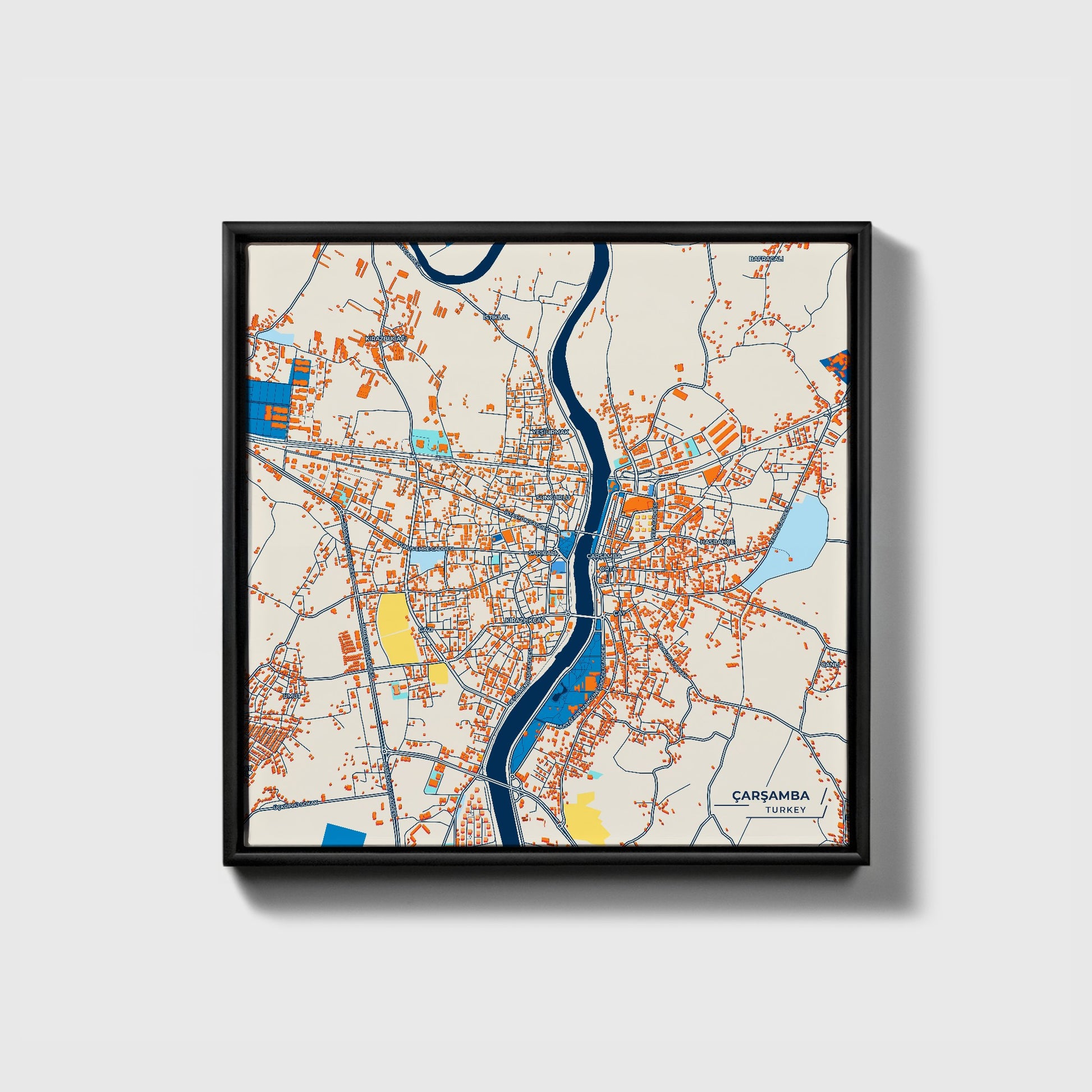 Çarşamba Turkey Colorful City Map Canvas Print • Black Framed