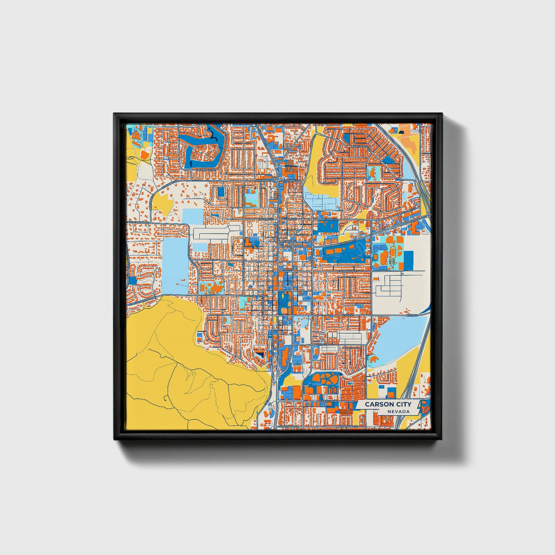 Carson City Nevada Colorful City Map Canvas Print • Black Framed