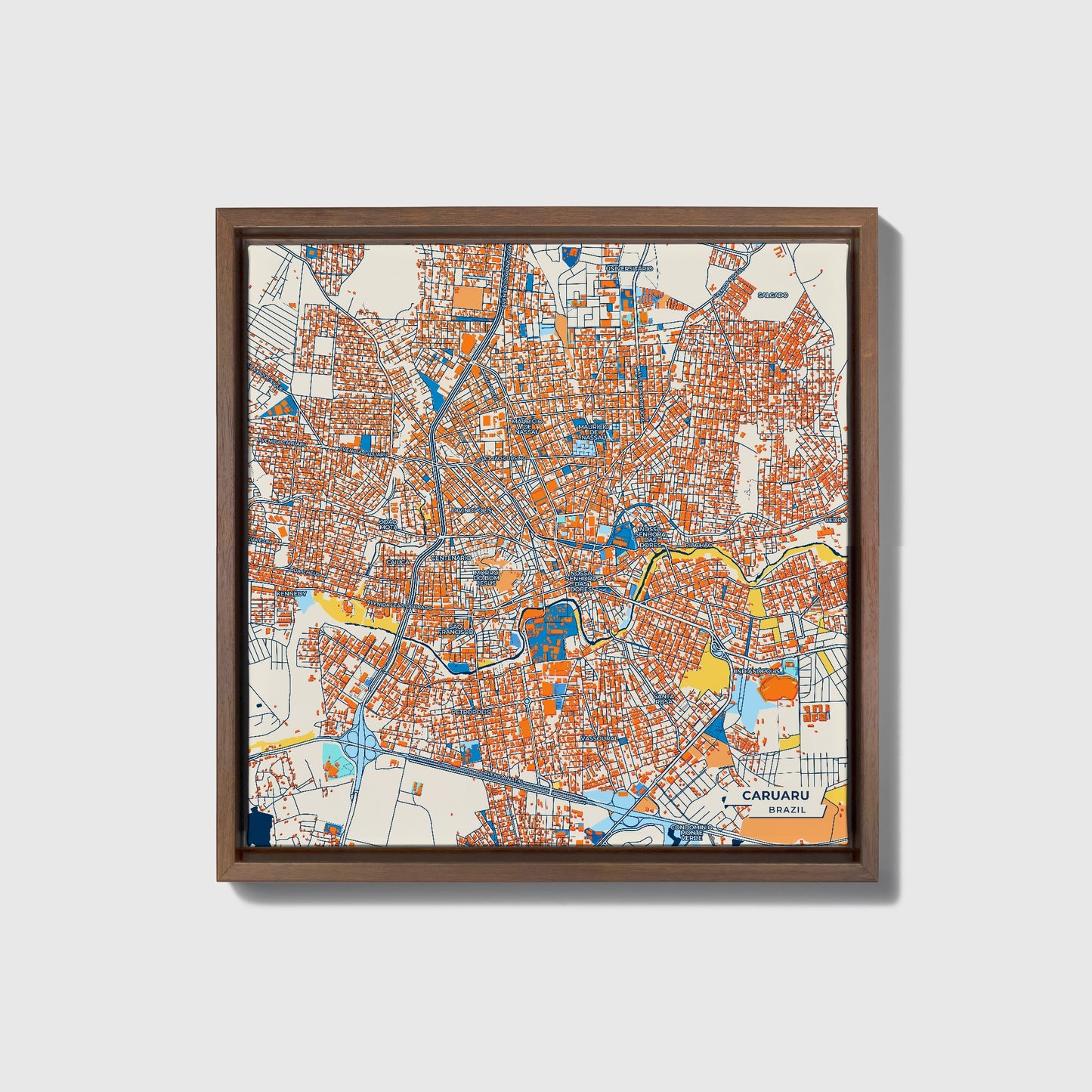 Caruaru Brazil Colorful City Map Canvas Print • Dark Wooden Framed