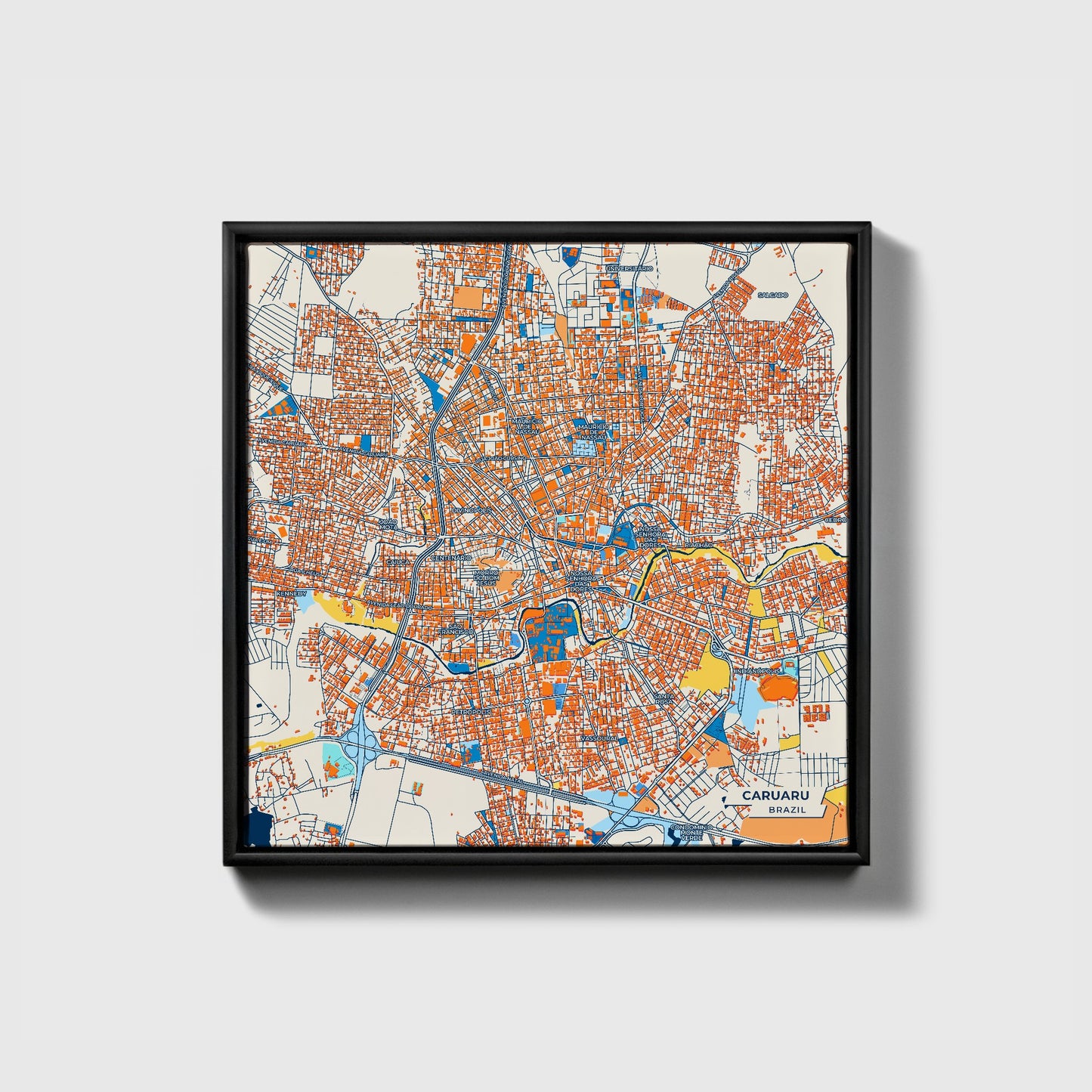 Caruaru Brazil Colorful City Map Canvas Print • Black Framed