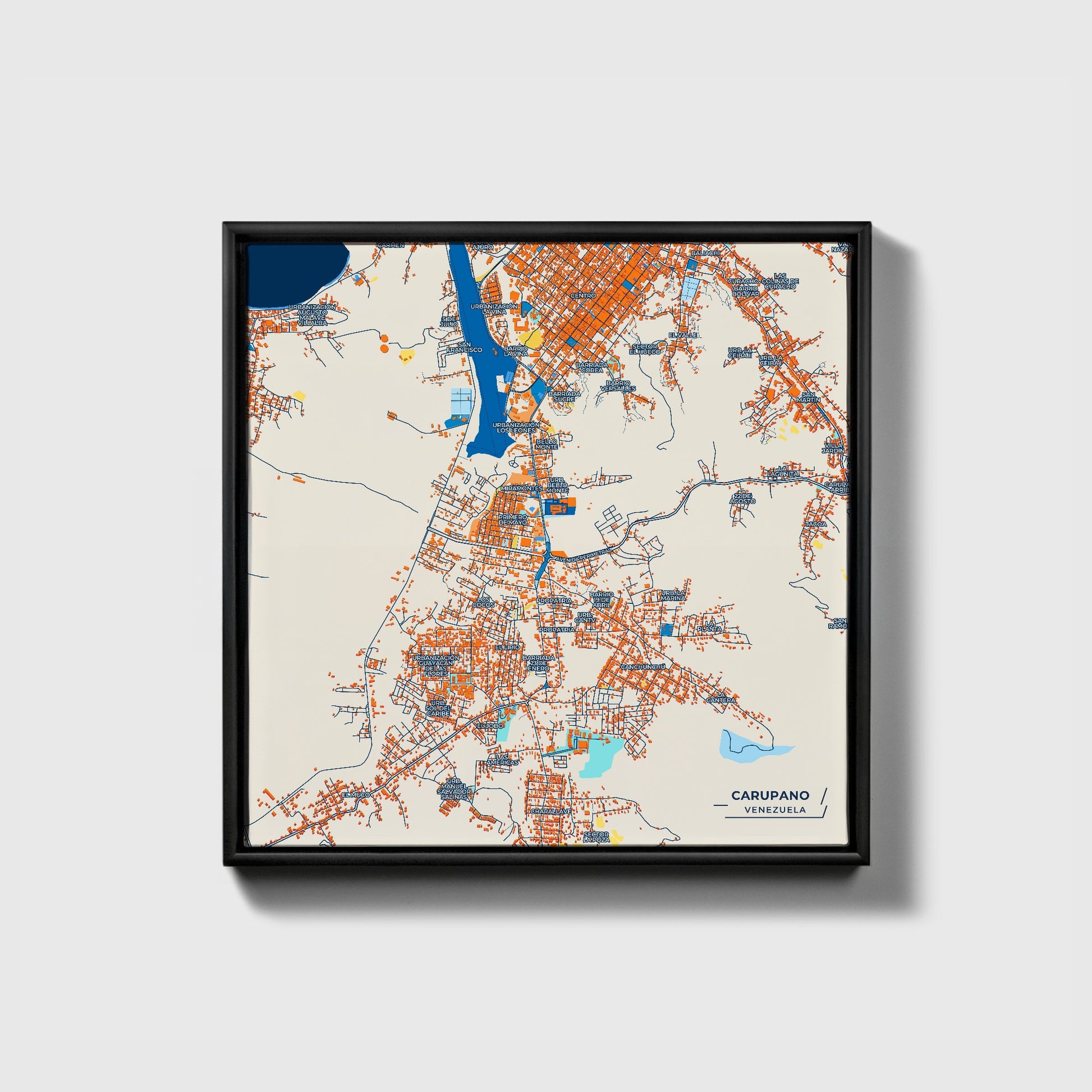Carupano Venezuela Colorful City Map Canvas Print • Black Framed