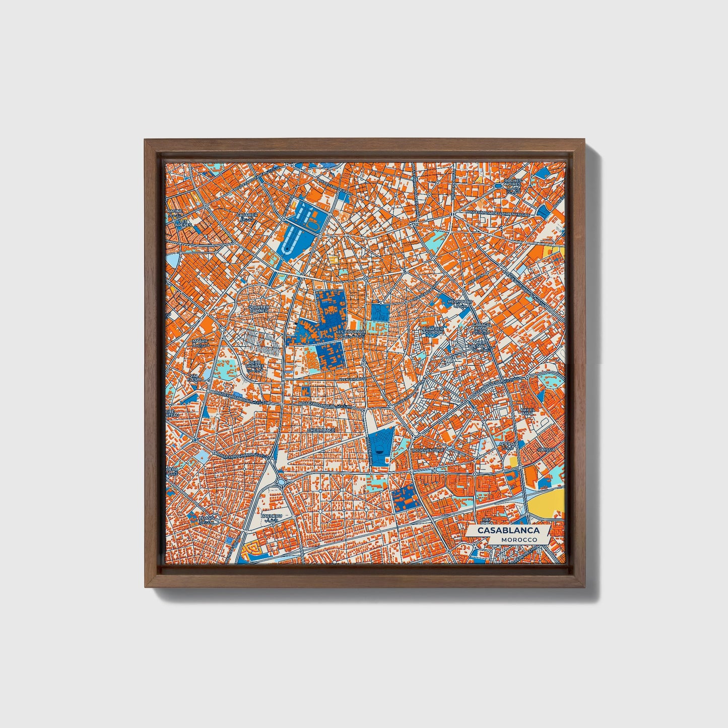 Casablanca Morocco Colorful City Map Canvas Print • Dark Wooden Framed