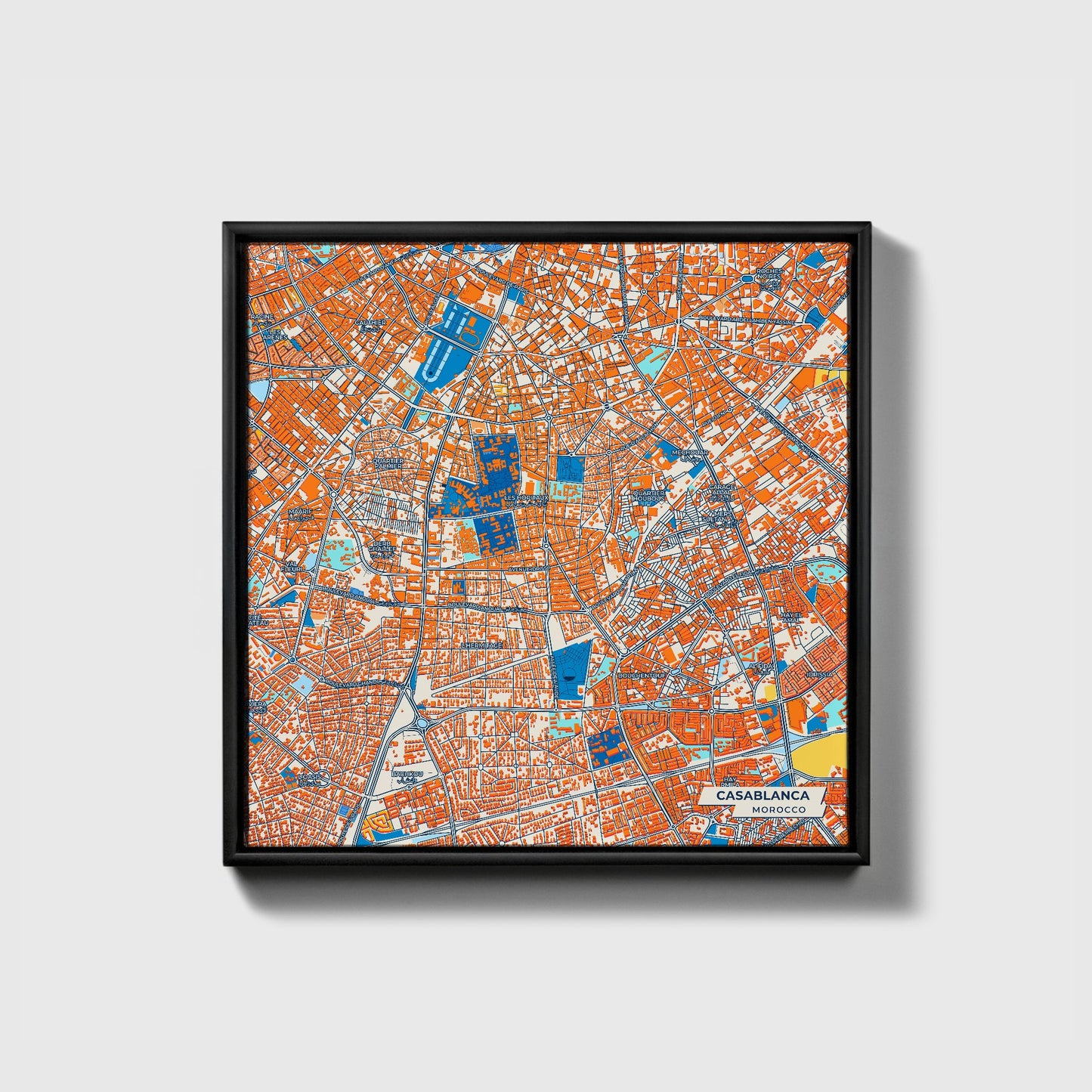 Casablanca Morocco Colorful City Map Canvas Print • Black Framed