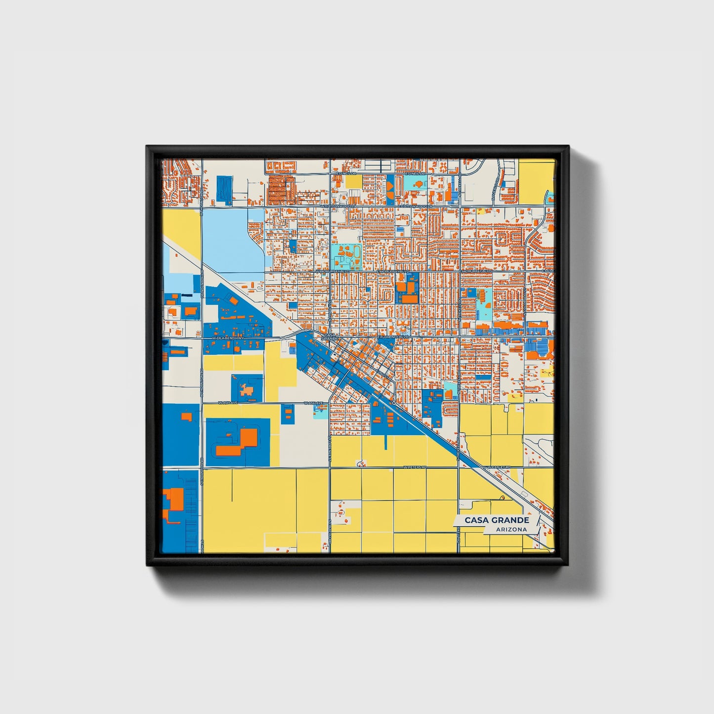 Casa Grande Arizona Colorful City Map Canvas Print • Black Framed