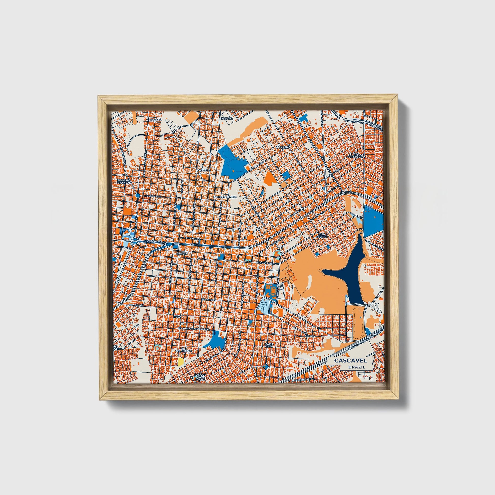 Cascavel Brazil Colorful City Map Canvas Print • Natural Wooden Framed