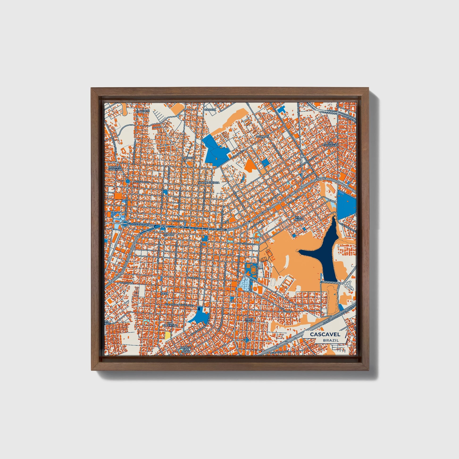 Cascavel Brazil Colorful City Map Canvas Print • Dark Wooden Framed
