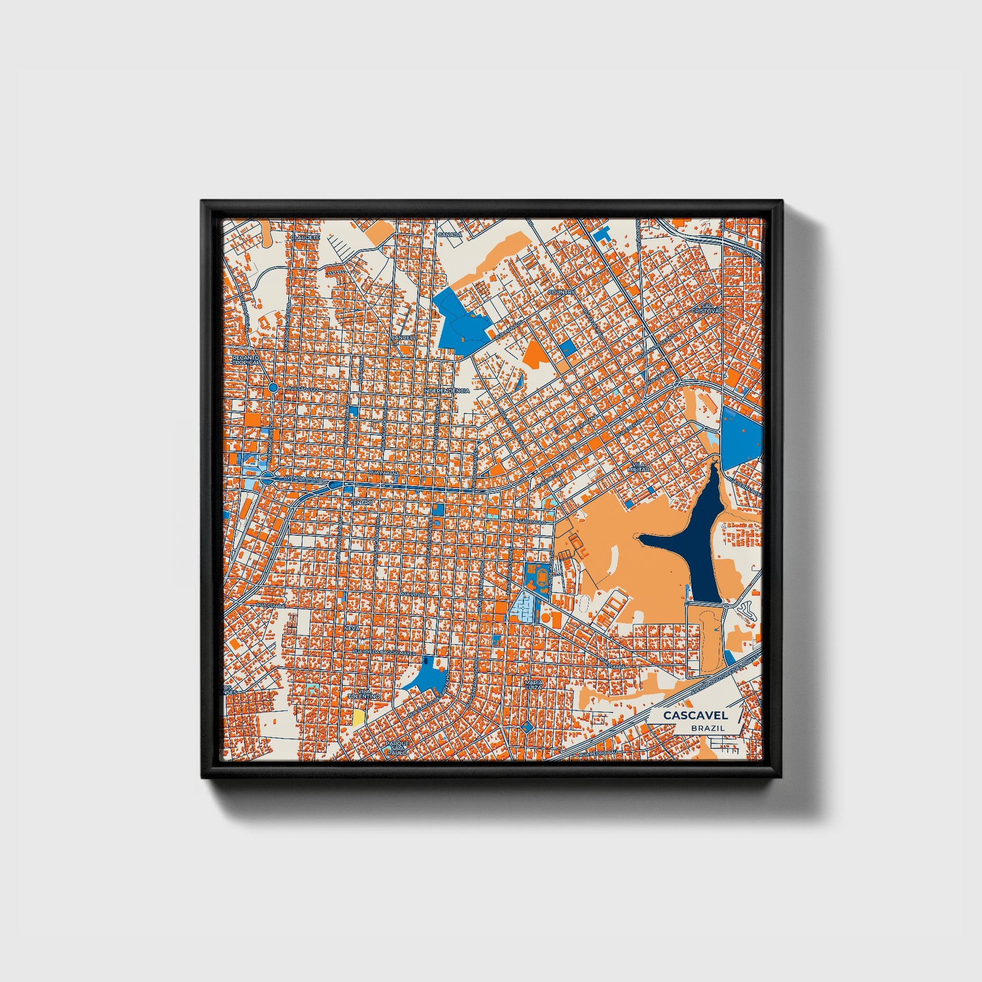 Cascavel Brazil Colorful City Map Canvas Print • Black Framed