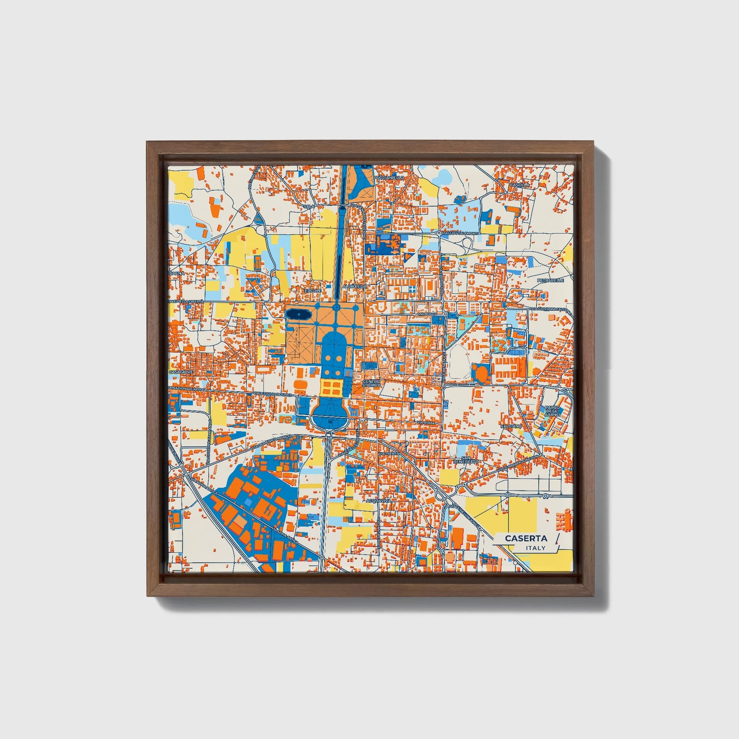 Caserta Italy Colorful City Map Canvas Print • Dark Wooden Framed