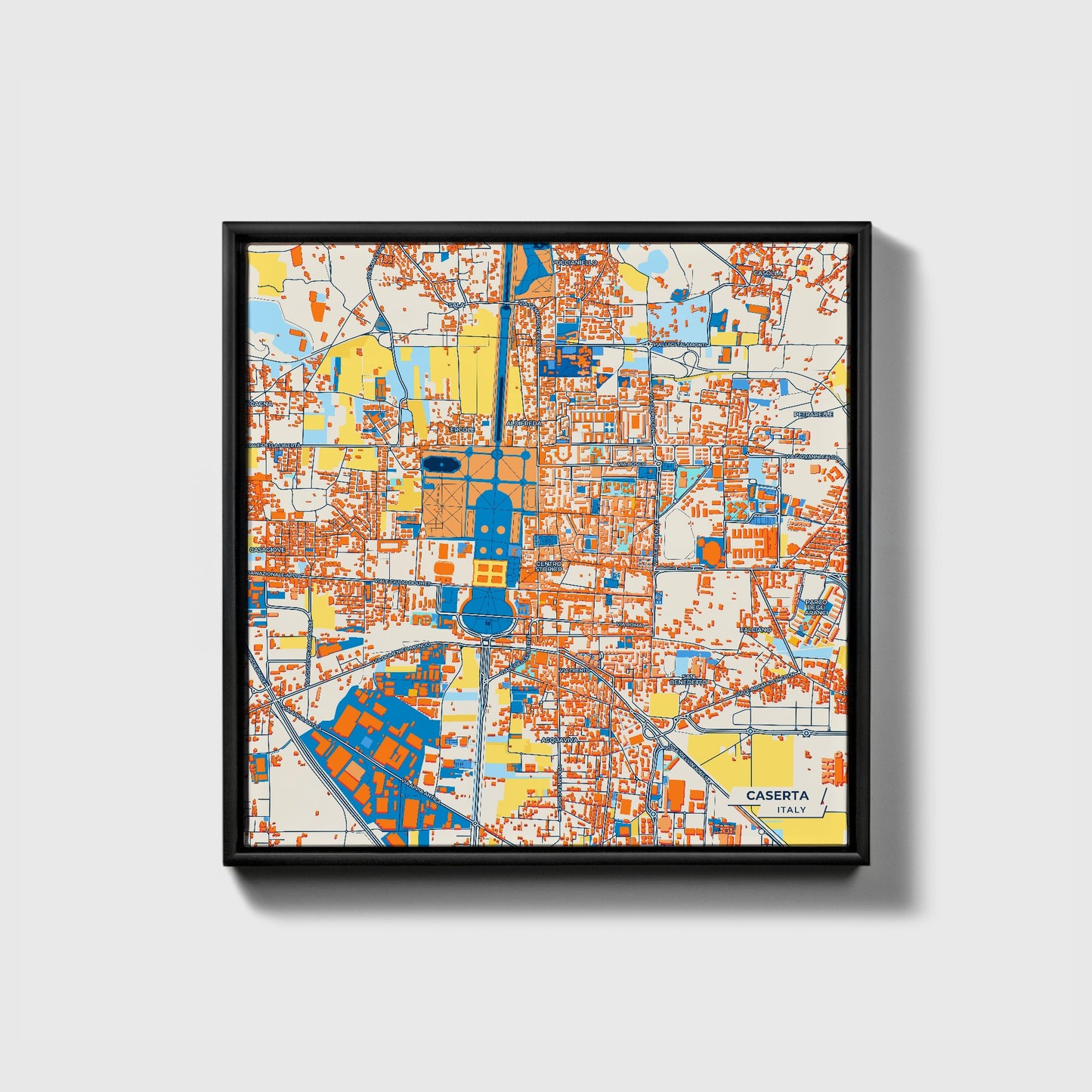Caserta Italy Colorful City Map Canvas Print • Black Framed
