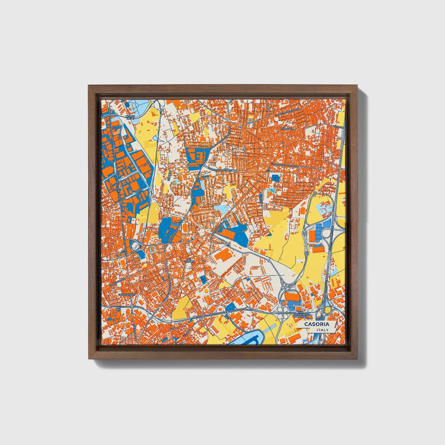 Casoria Italy Colorful City Map Canvas Print • Dark Wooden Framed