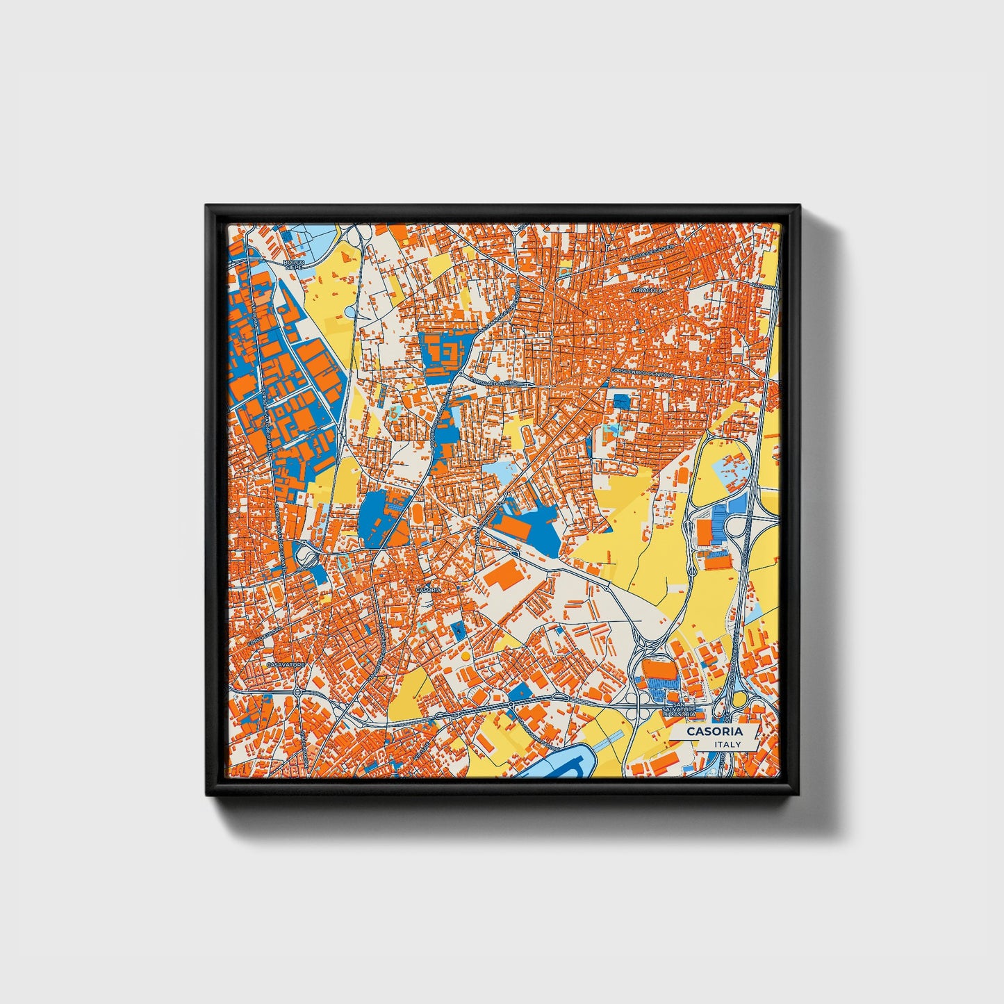 Casoria Italy Colorful City Map Canvas Print • Black Framed