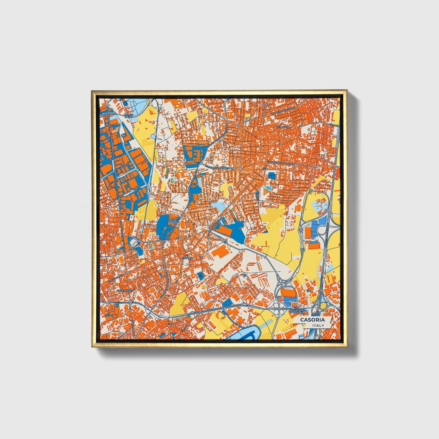 Casoria Italy Colorful City Map Canvas Print • Gold Framed