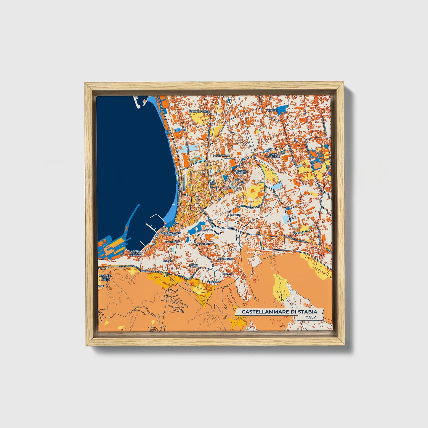 Castellammare Di Stabia Italy Colorful City Map Canvas Print • Natural Wooden Framed