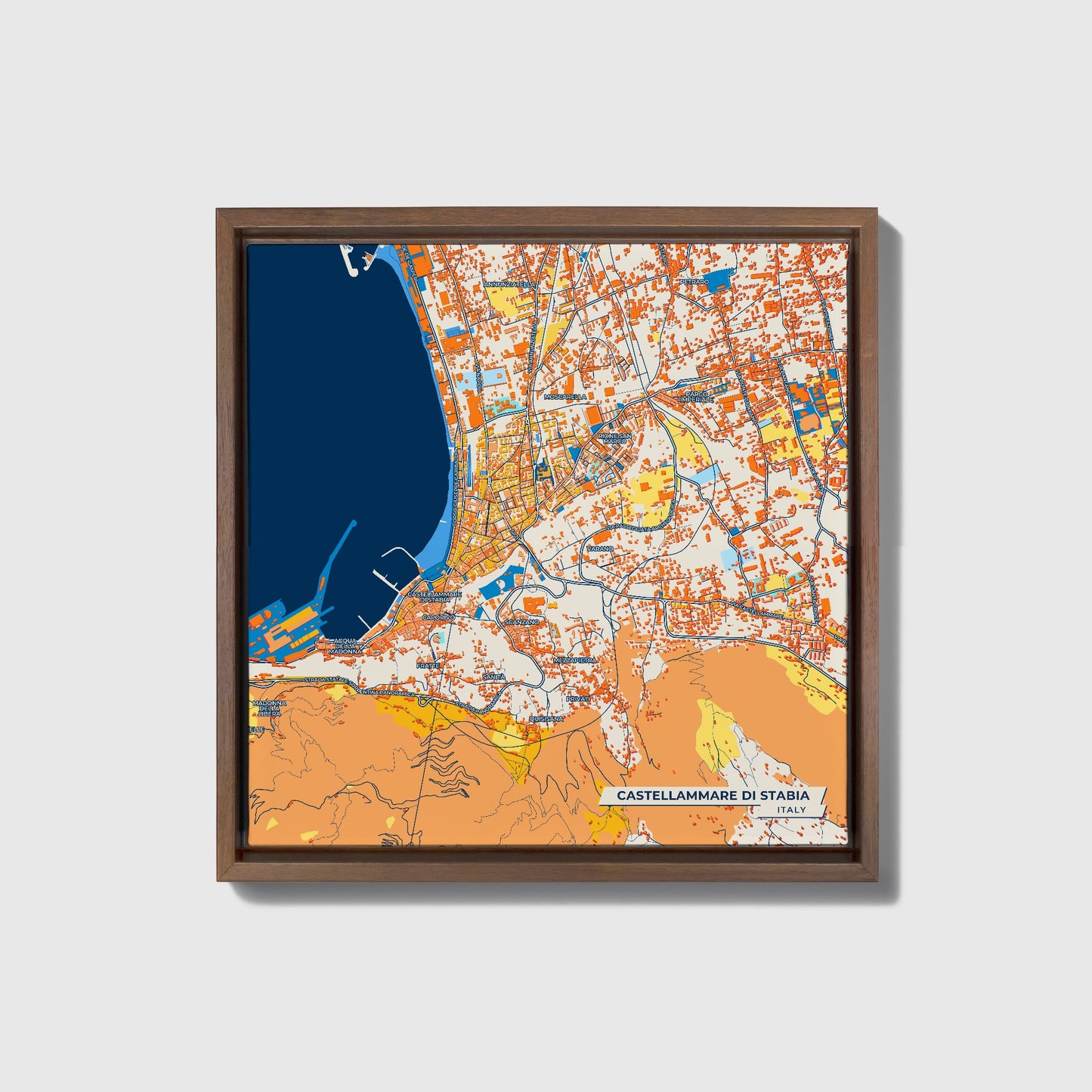 Castellammare Di Stabia Italy Colorful City Map Canvas Print • Dark Wooden Framed