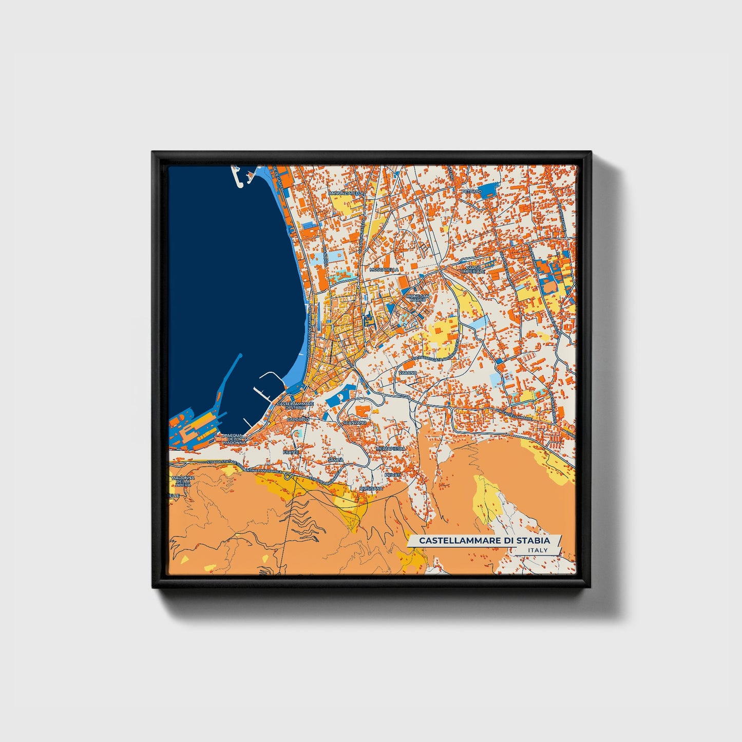 Castellammare Di Stabia Italy Colorful City Map Canvas Print • Black Framed