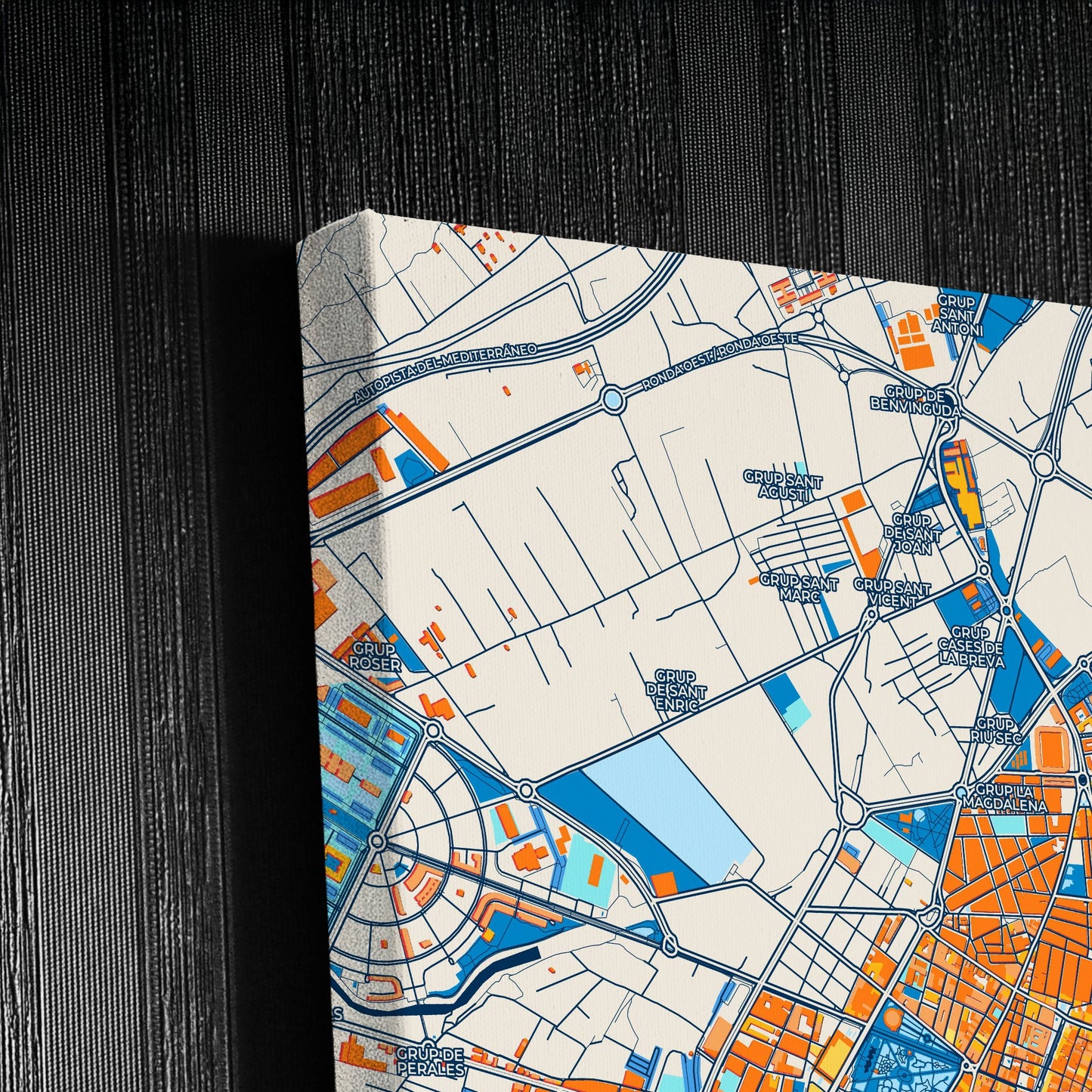 Castelló De La Plana Spain Colorful City Map Canvas Print Detail