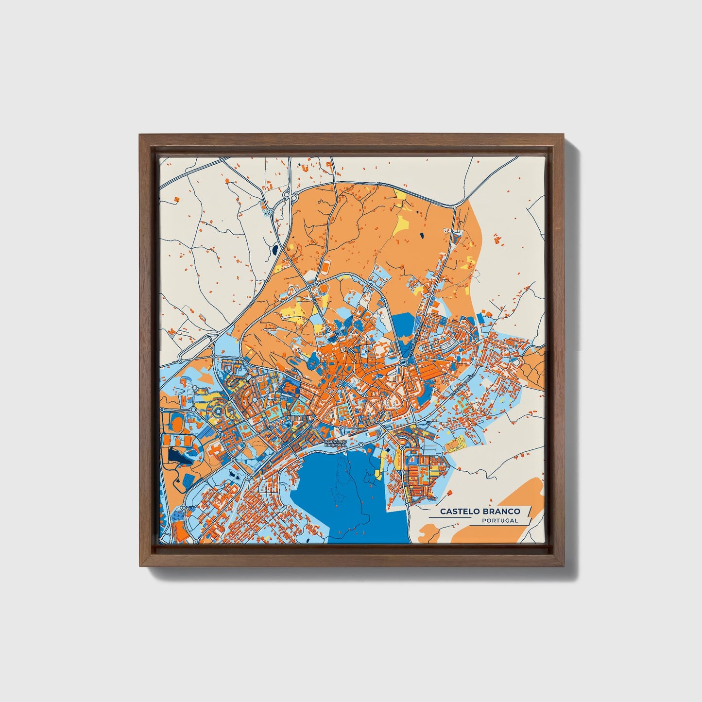 Castelo Branco Portugal Colorful City Map Canvas Print • Dark Wooden Framed