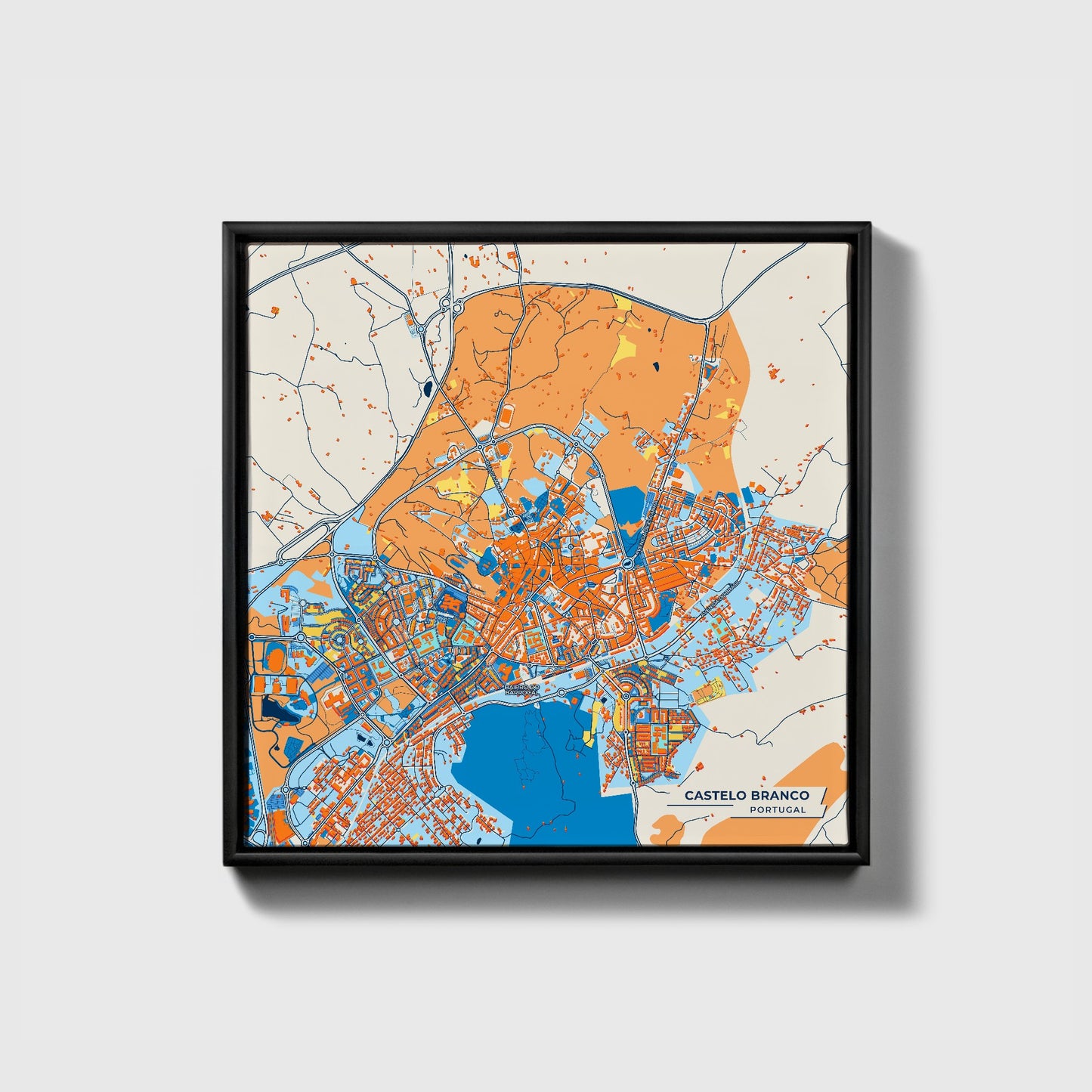 Castelo Branco Portugal Colorful City Map Canvas Print • Black Framed